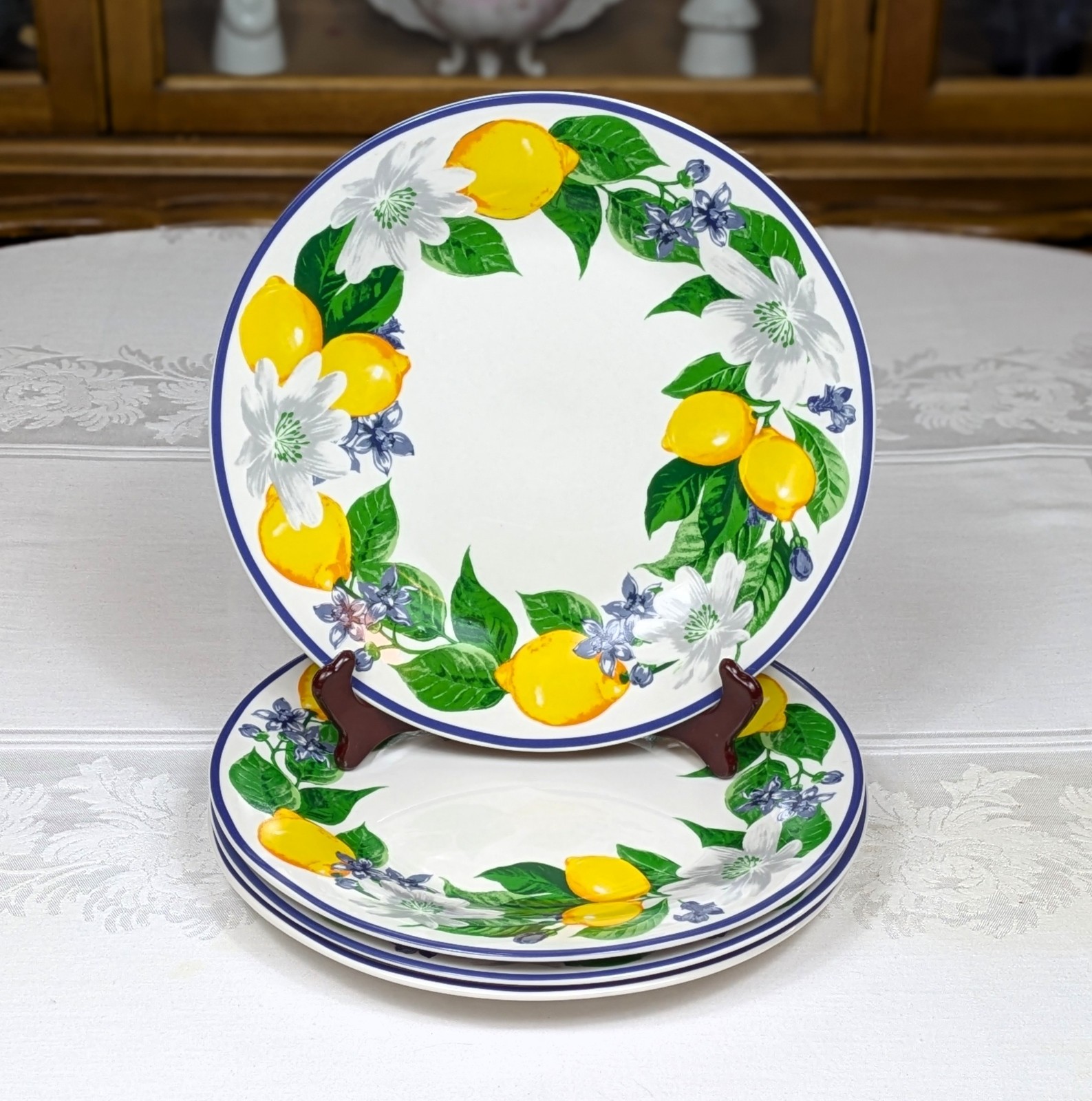 4 Royal Norfolk Lemon Printed Ceramic Dinner Plates 10.5″ NEW! Tuscan Summer