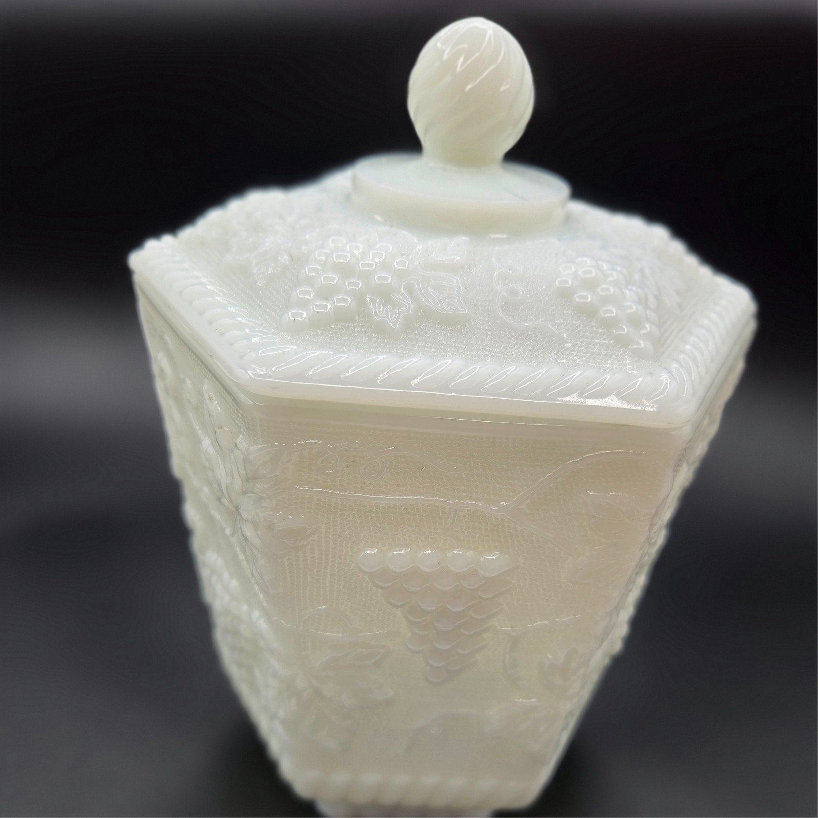 Anchor Hocking Fire-King Milk Glass Cookie/Biscuit Jar Grapevine Pattern Vintage