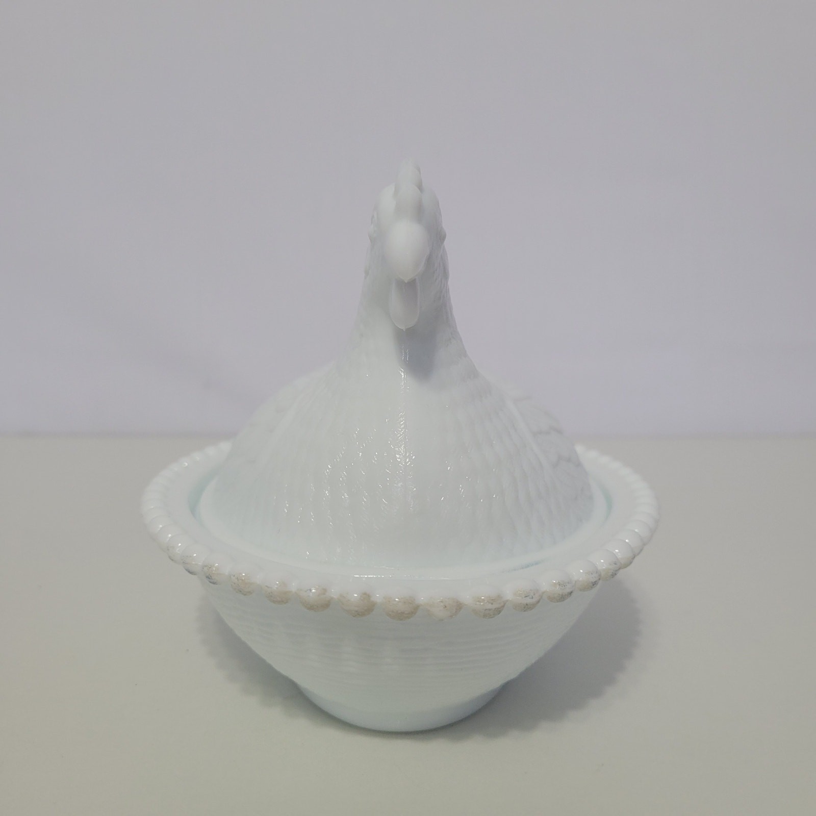 Vintage Indiana Milk Glass Hen Chicken on Nest Candy Dish White