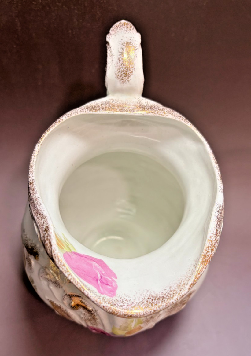 Antique J&G Meakin Hanley England Ironstone Washstand Pitcher Rose Floral Gilt