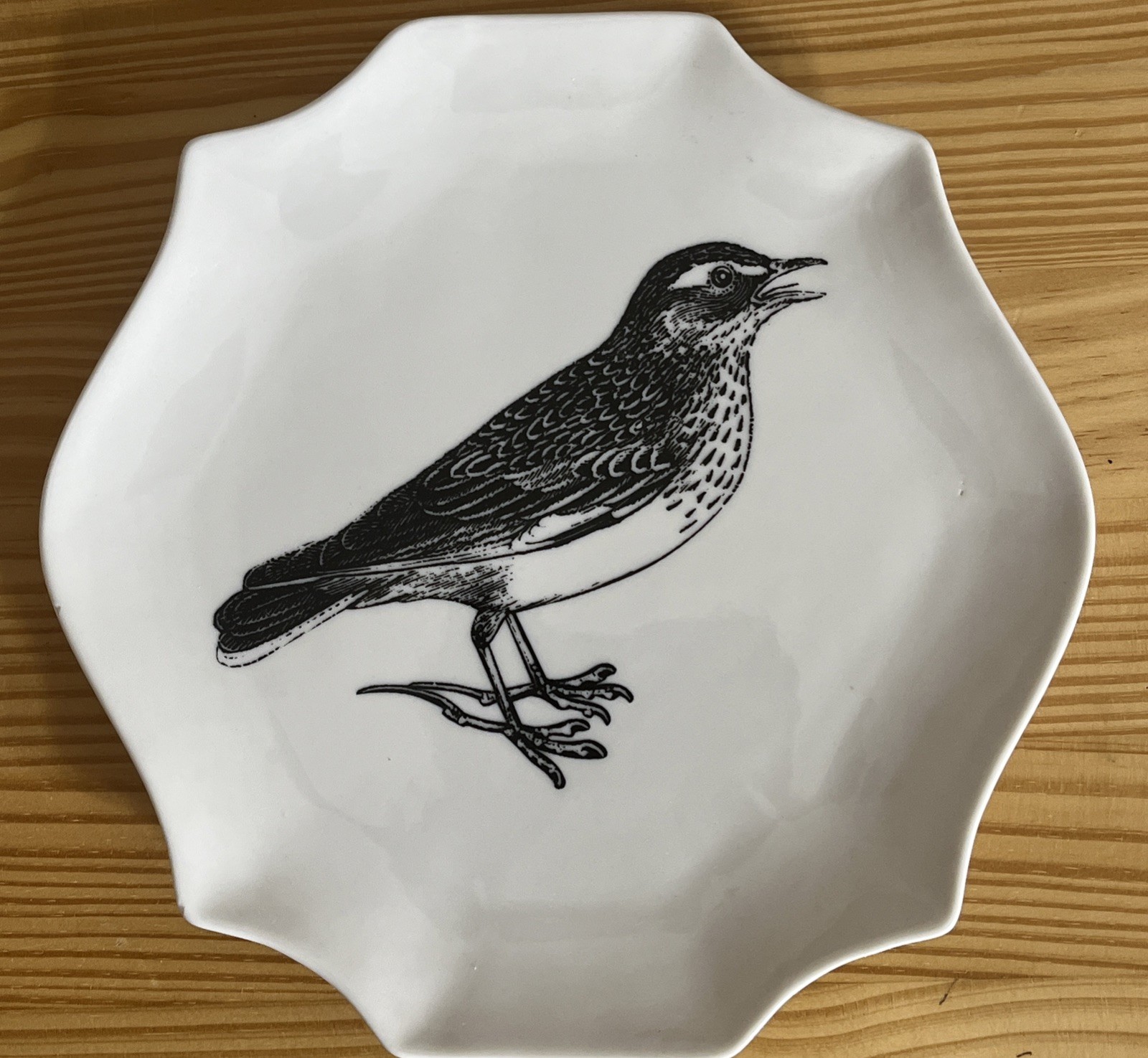 Creative Co-Op Botanical Bistro Bird Plates Stoneware Black & White Set of 4