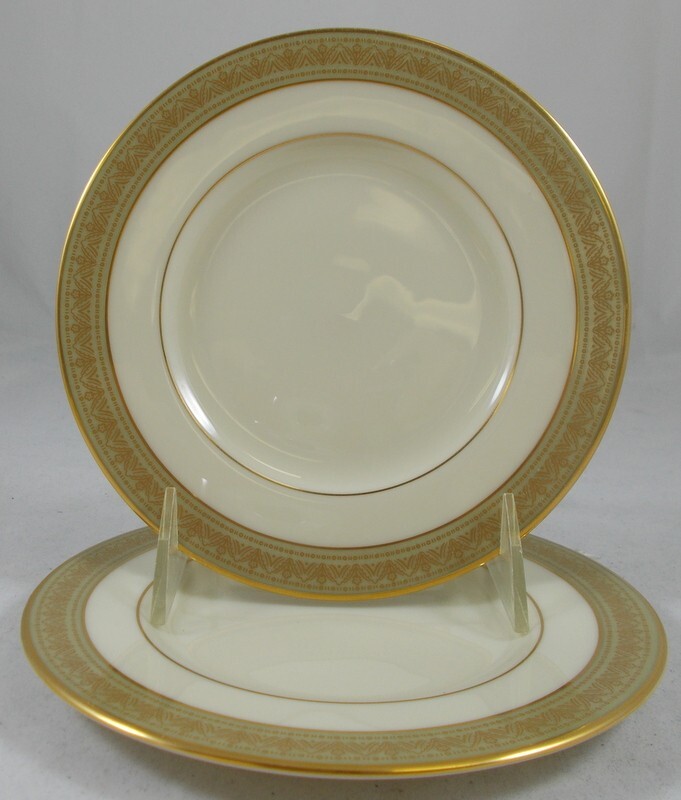 Lenox Greenfield Group of 2 Bread and Butter Plates Gold and Green Trim