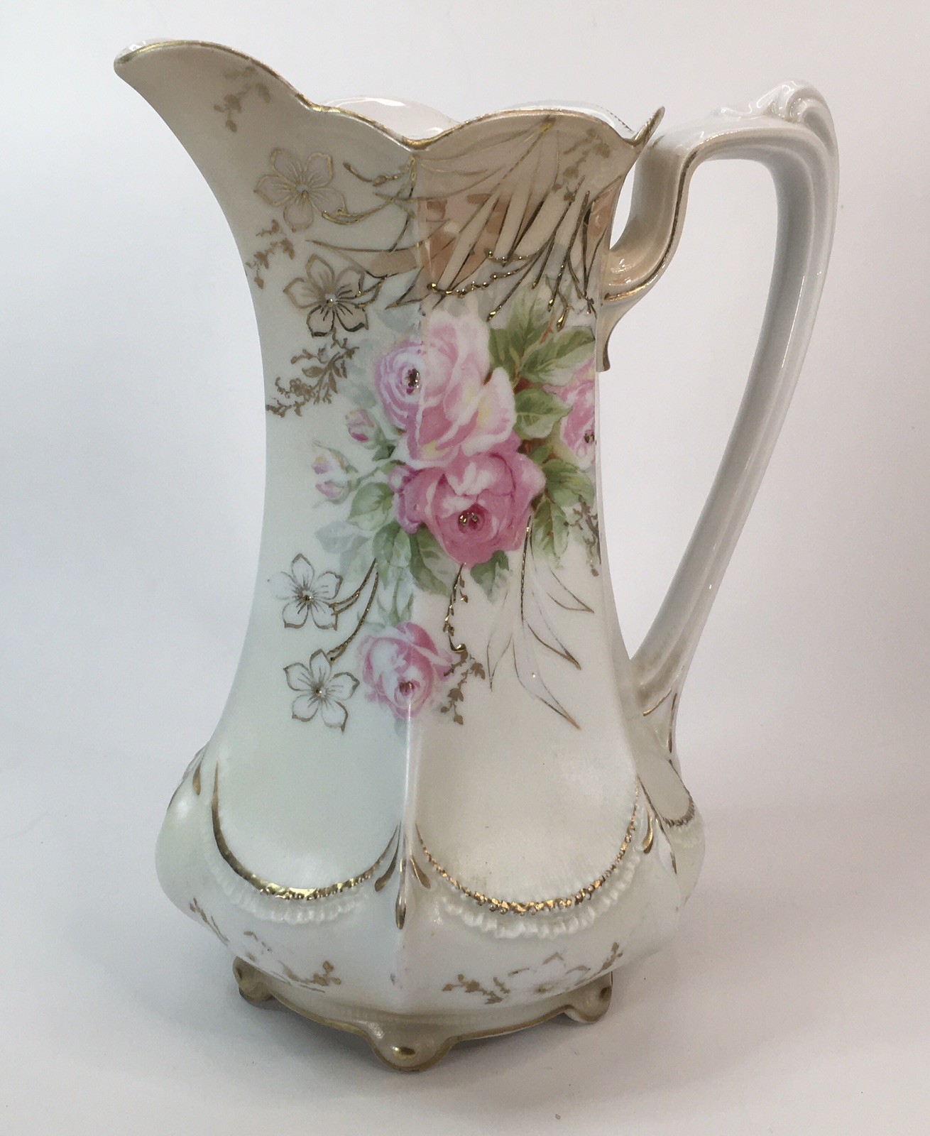 Antique RS Prussia Red Mark Chocolate Pot White Body W/ Pink Rose Gold Accent