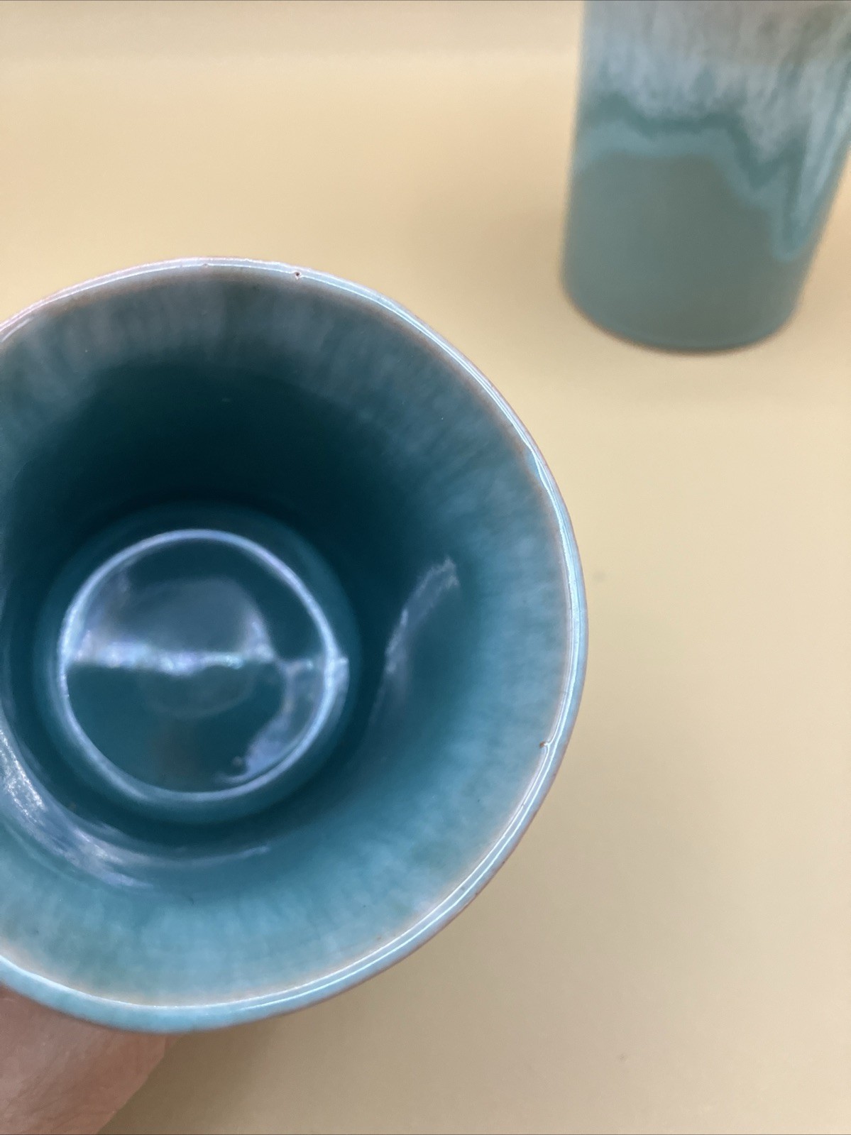 (2) Studio Art Pottery Coffee Tea Cup Cup Hand Thrown Drip Glaze Artist Signed