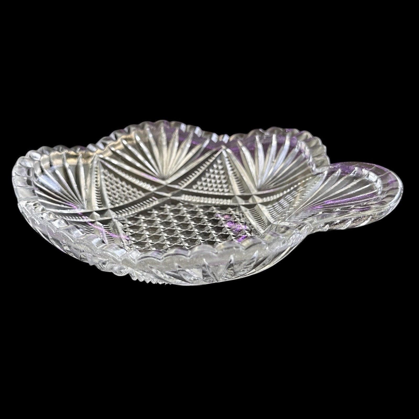 Vintage Pressed Glass Oyster Dishes Set of 3 Clover Asymmetrical Hobnail Relish