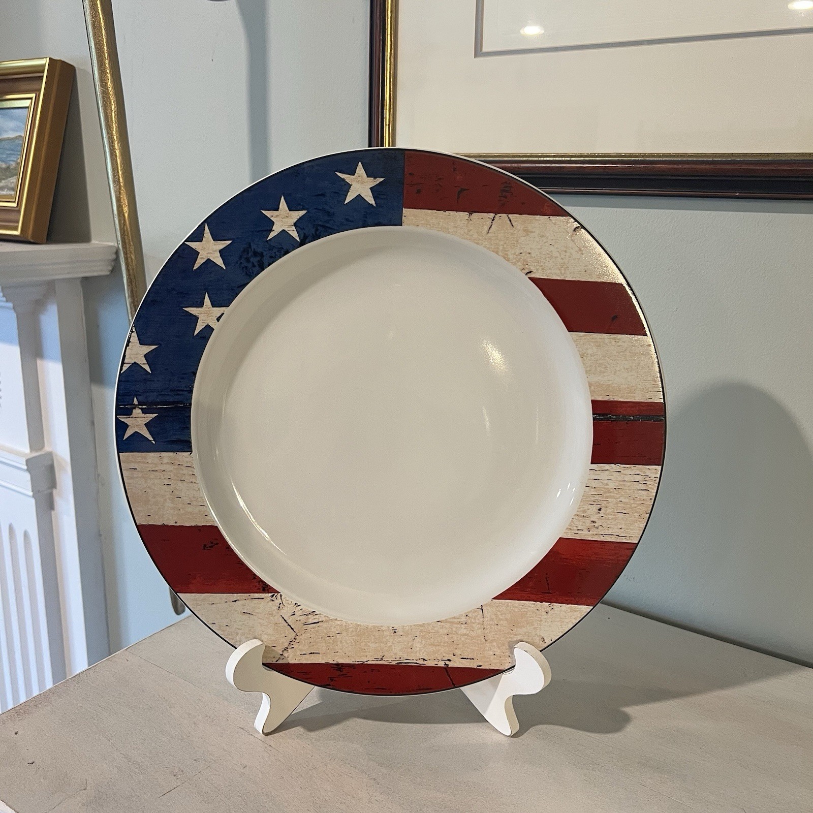 1997 Sakura Colonial by Warren Kimble American Flag Chop Plate 12″ New