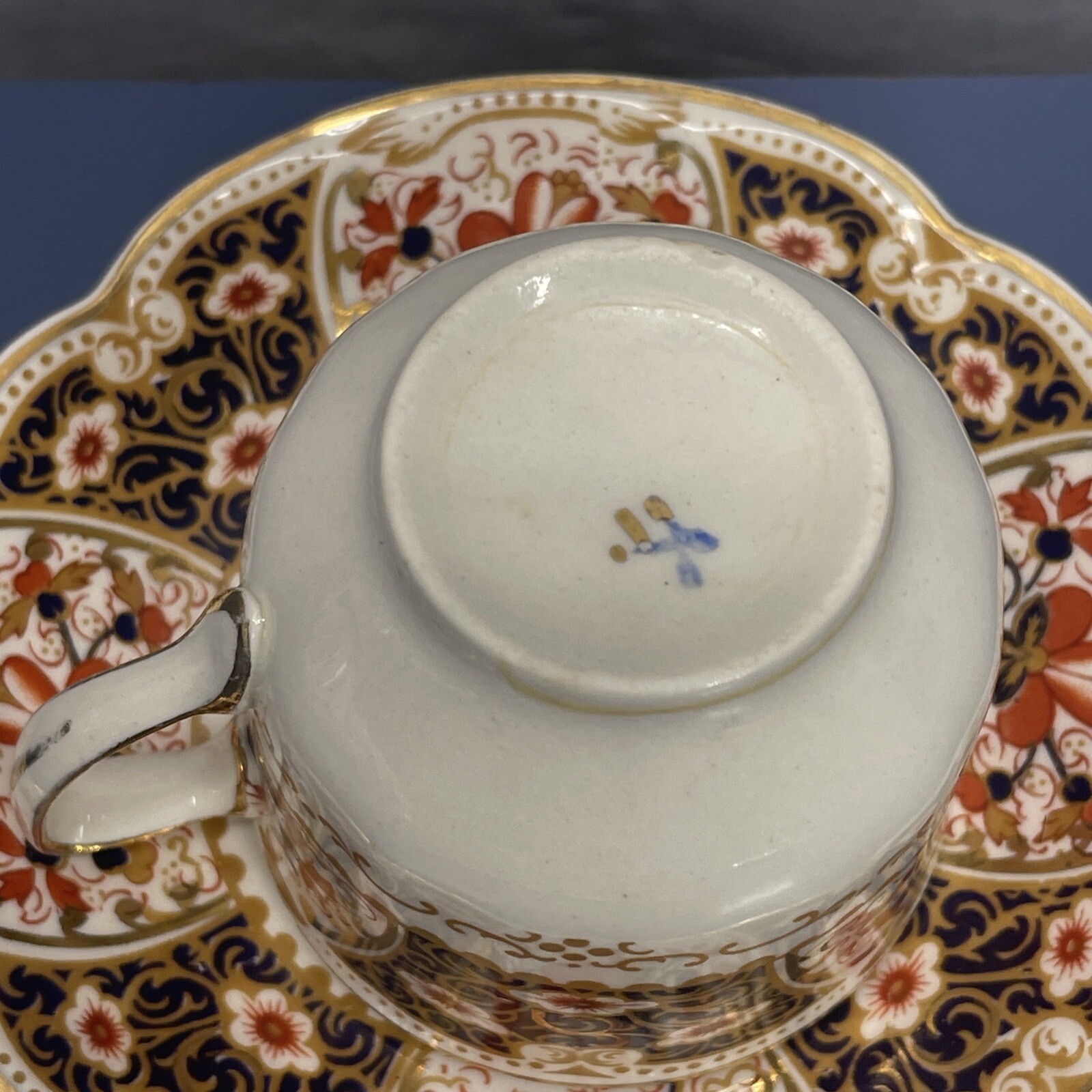 Rare Rutland Johnson Bros Demitasse Cup & Saucer Cobalt Blue Rust / Gold Floral