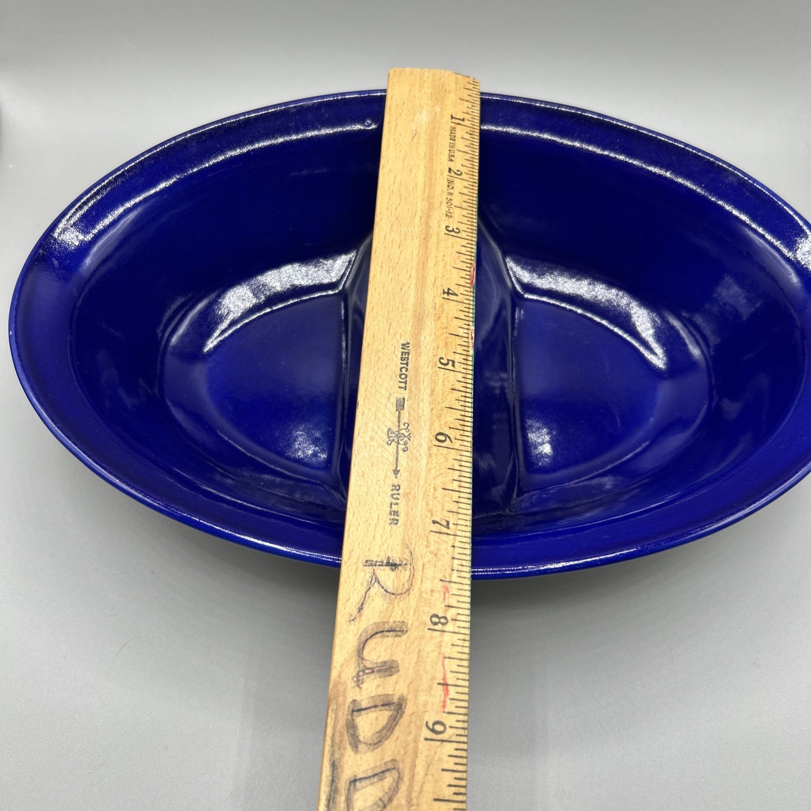 Blue Oval Divided Dish Serving Bowl 2 Compartments 10″ HB1L