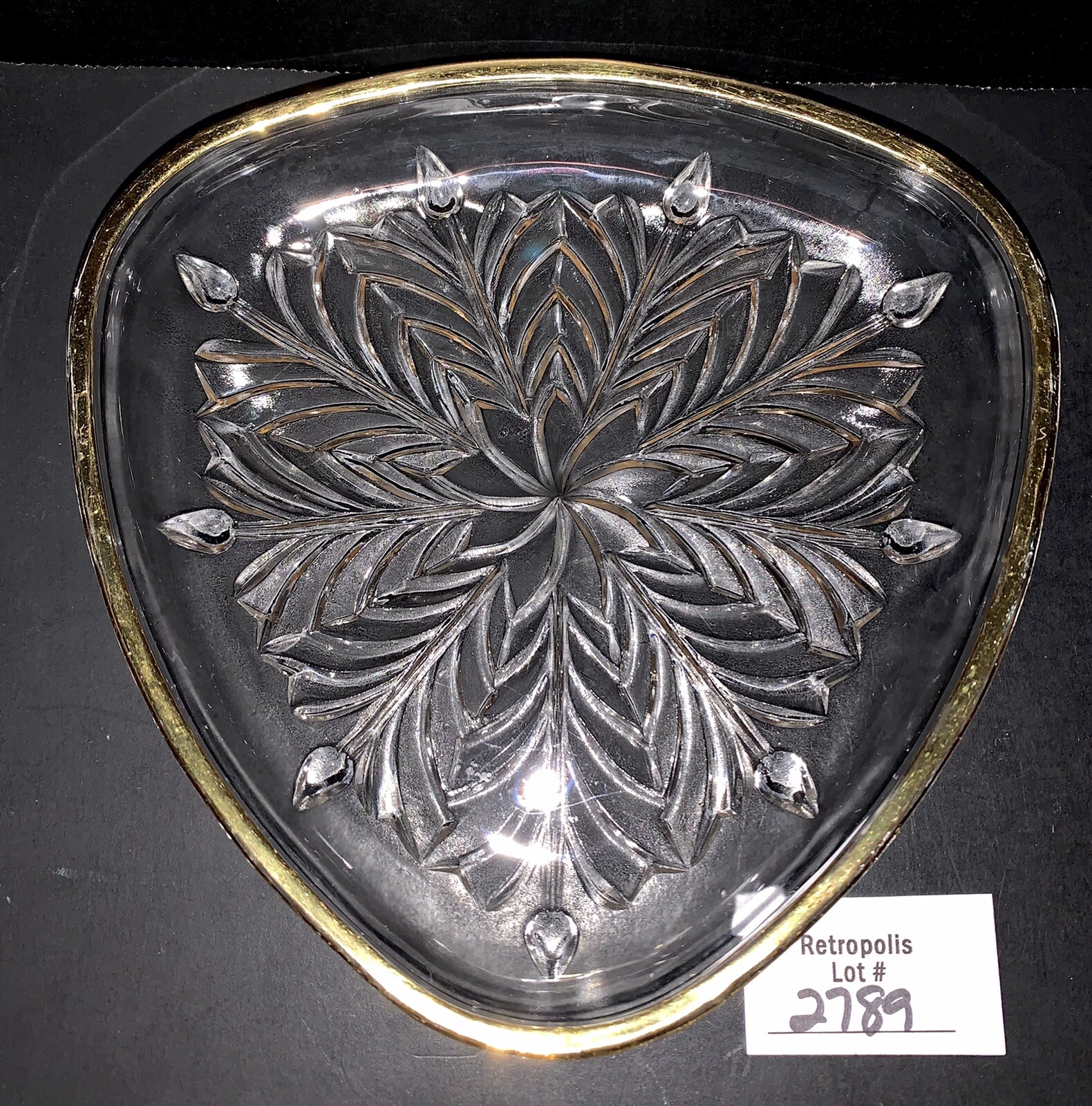 7 Jeannette Glass Plates FEATHER Gold Trim Candy Nut Dishes Vintage