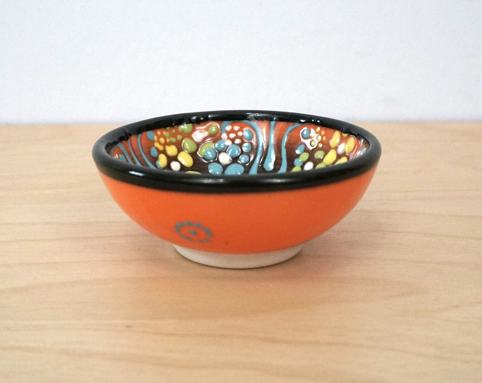3 Small Handmade Painted Ceramic Floral Multicolor Decorative Dish Bowls
