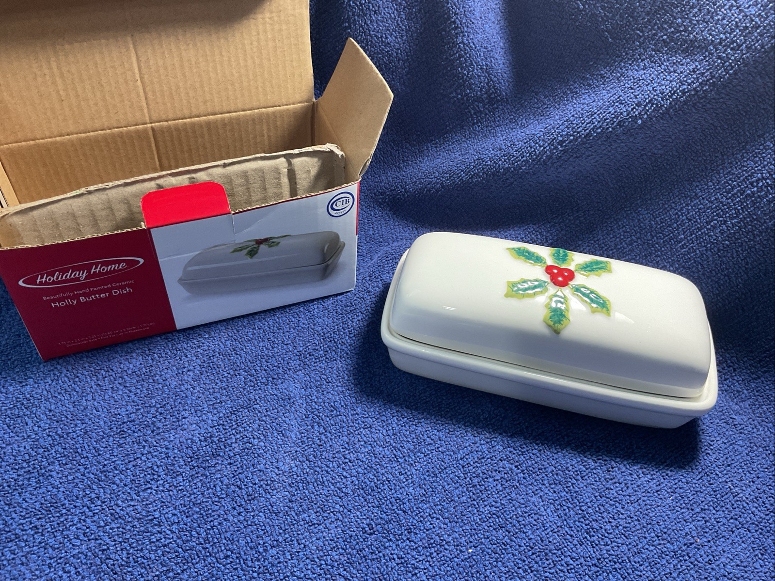 Vintage Christmas Holiday Home Holly Butter Dish
