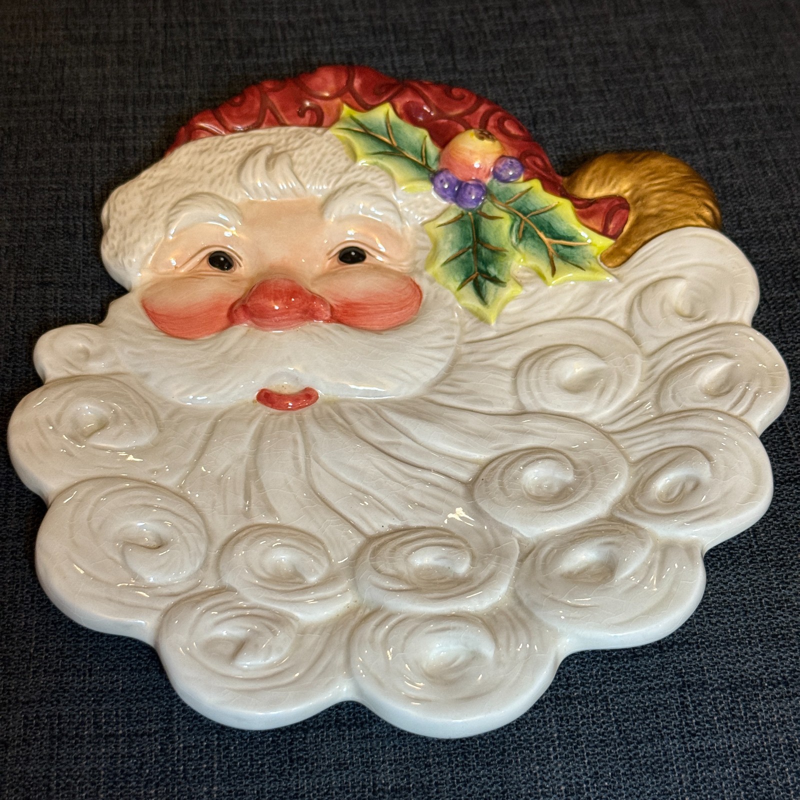 Fitz & Floyd Essentials Santa Claus Ceramic Canape Cookie Plate Christmas Hang