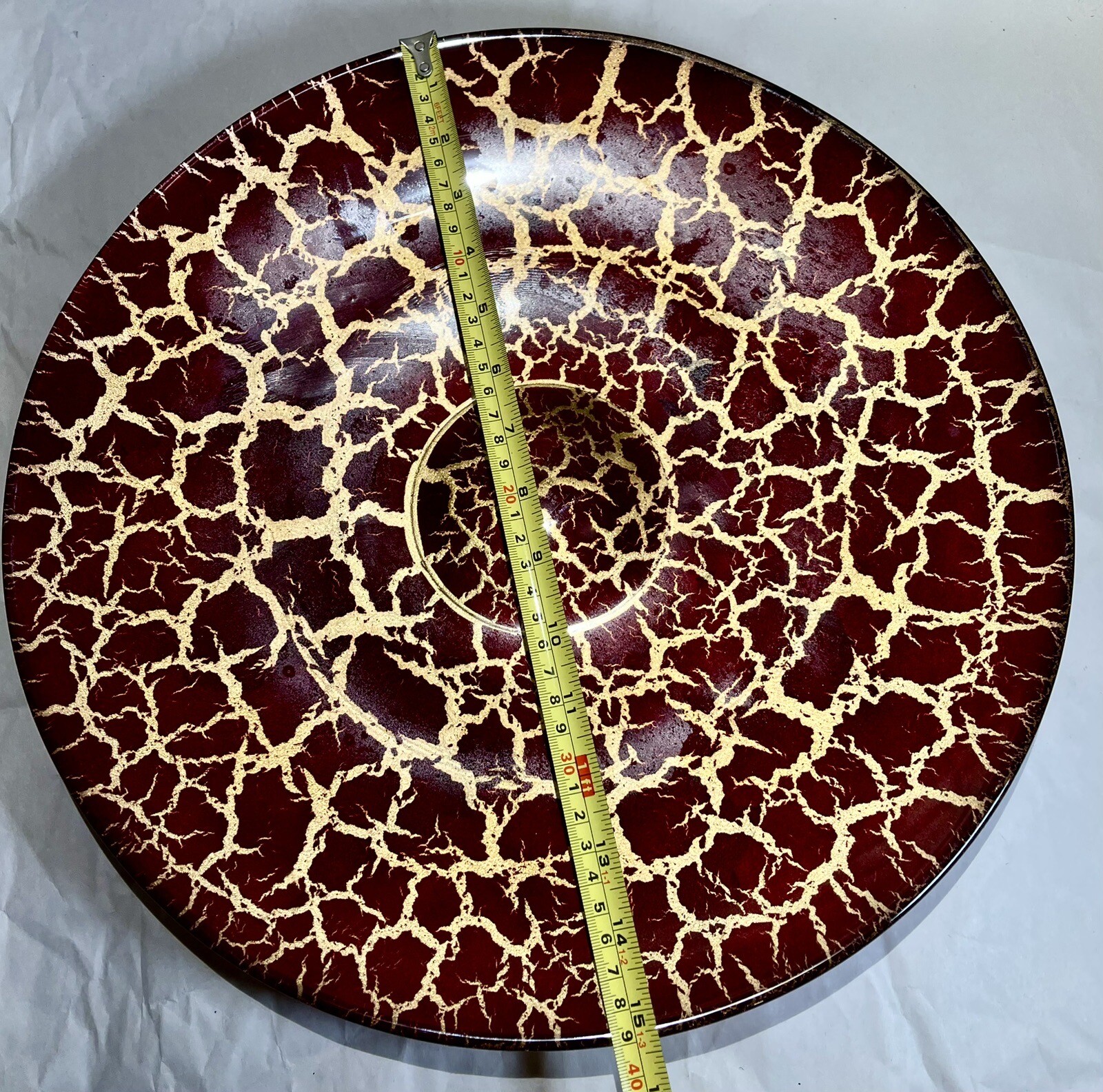 15″ Red Glass Serving Plate Red with Gold Foil Round Fantasia Collection ITALY