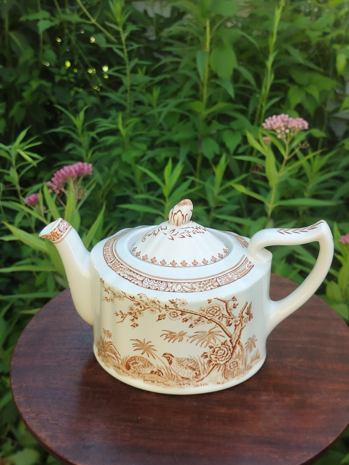 VINTAGE Mason BROWN QUAIL TEAPOT BROWN AND WHITE STONEWARE TEAPOT WILDLIFE