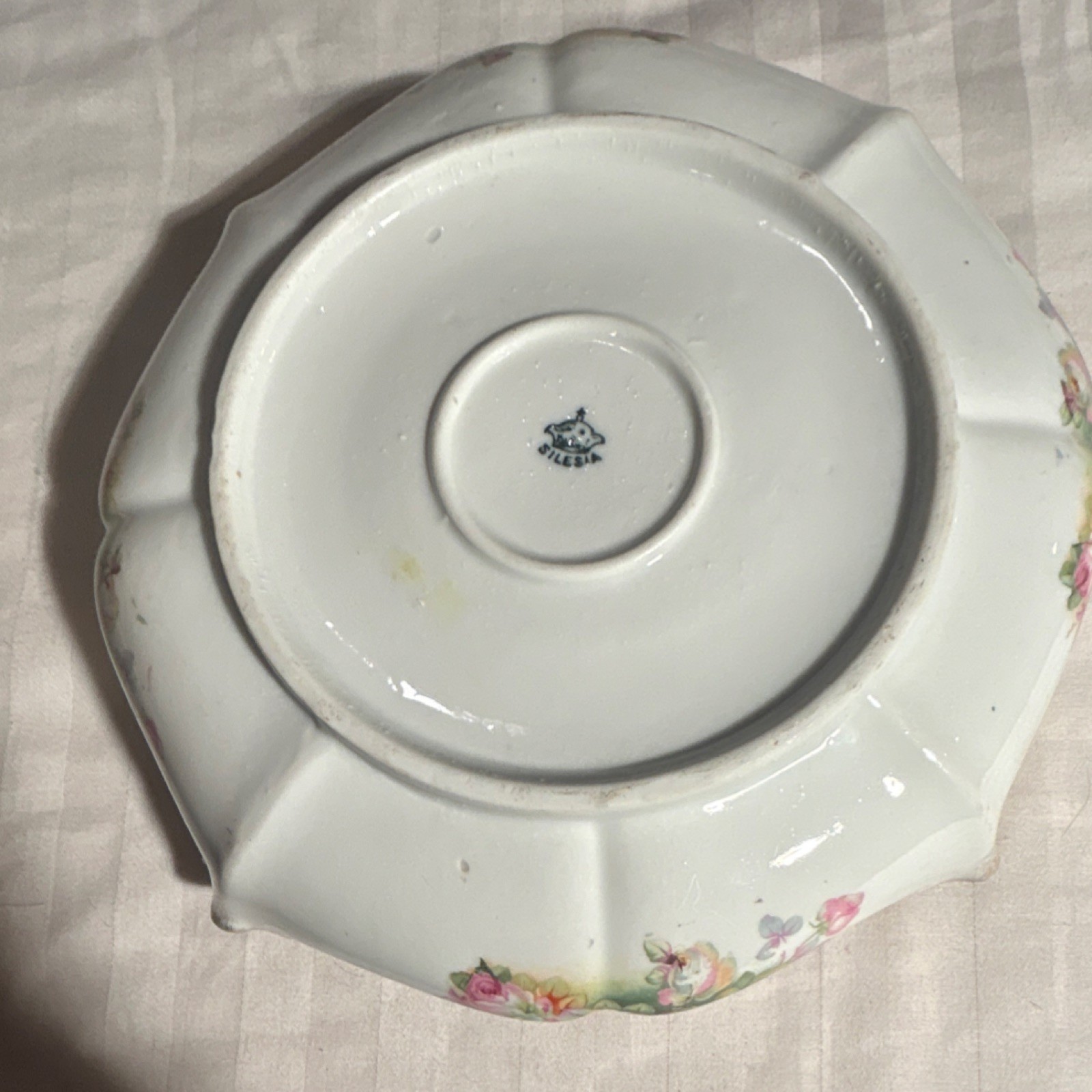 Silesia Porcelain Decorative Floral Round Glossy White Pink Green Bowl