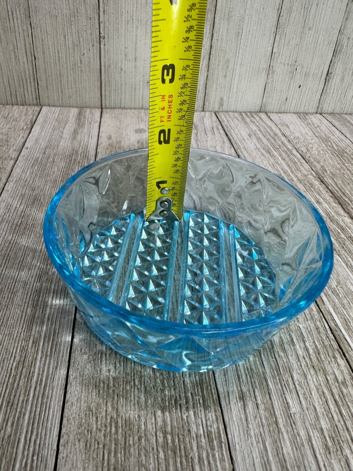 Vtg EAPG Bryce Brothers Style Ramekin Bowls 4″ DIA Diamond Blue Glass Set of 4