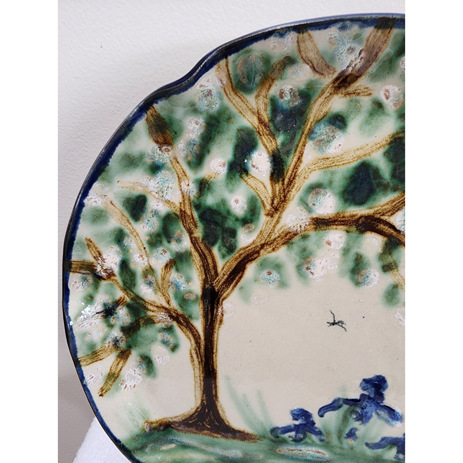Signed Janet Resnik 13.5″ Hand Paint Lazy Susan Platter Tree Iris Studio Pottey
