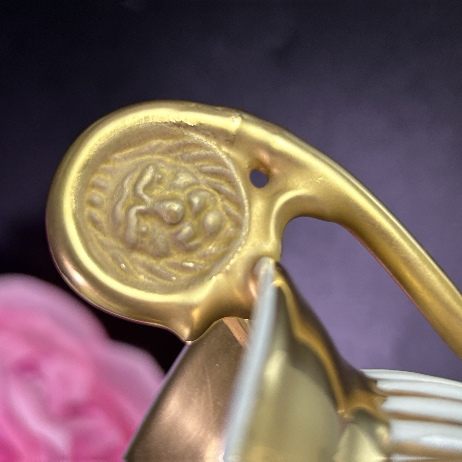 Antique Royal Porzellan Manufaktur RPM Lion Handle Cup Gold Stripes 4 3/8”