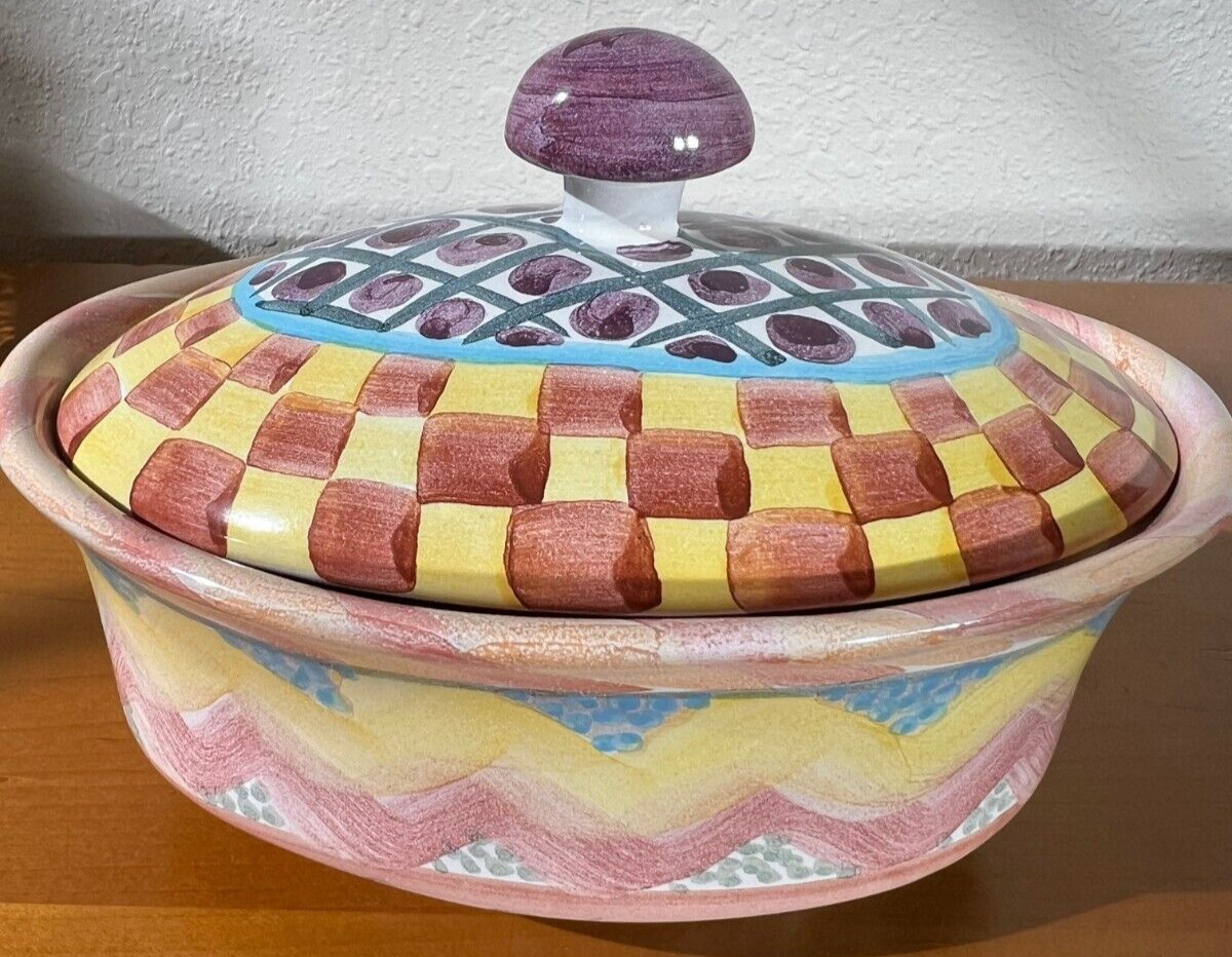 Vintage Mackenzie Childs KEUKENHOFF Chowder Bowl with Lid, 1994