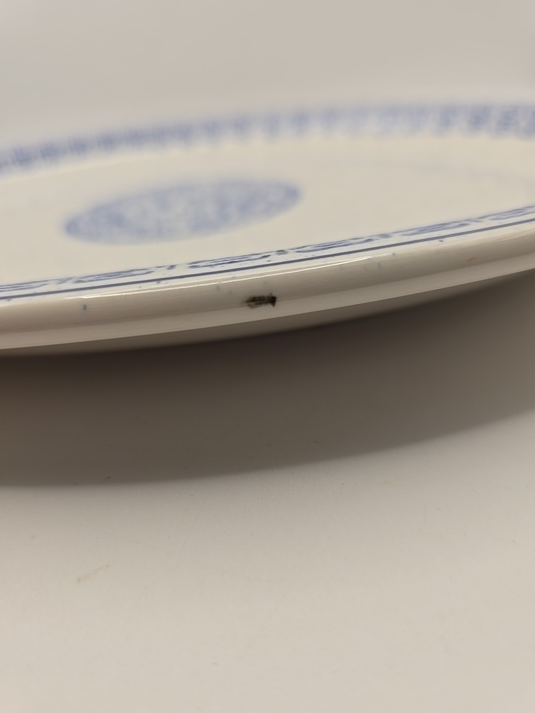 Vintage Buffalo Ceramic Blue & White Heavy Oval Serving Platter 13.5 X 10.5 In