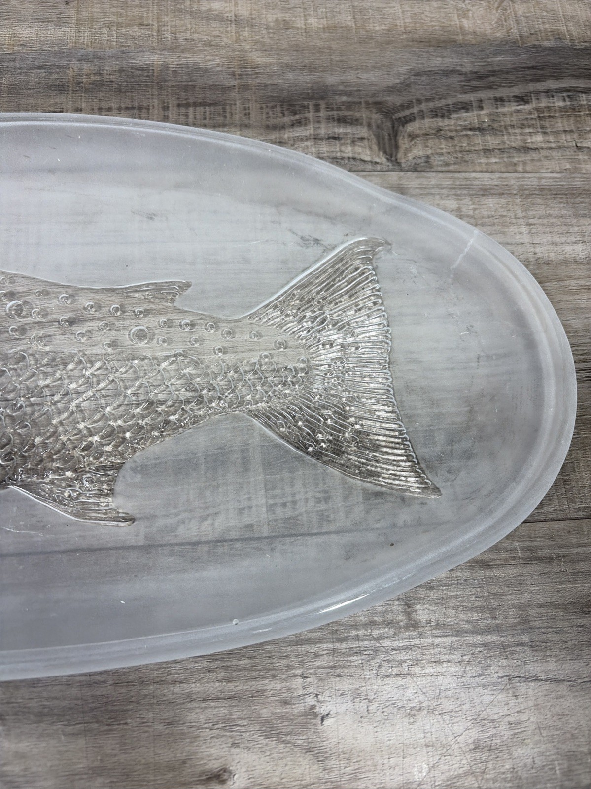 Kosta Boda Glass Sweden Salmon Fish Party Platter Scandinavian 19″ x 8″ Heavy