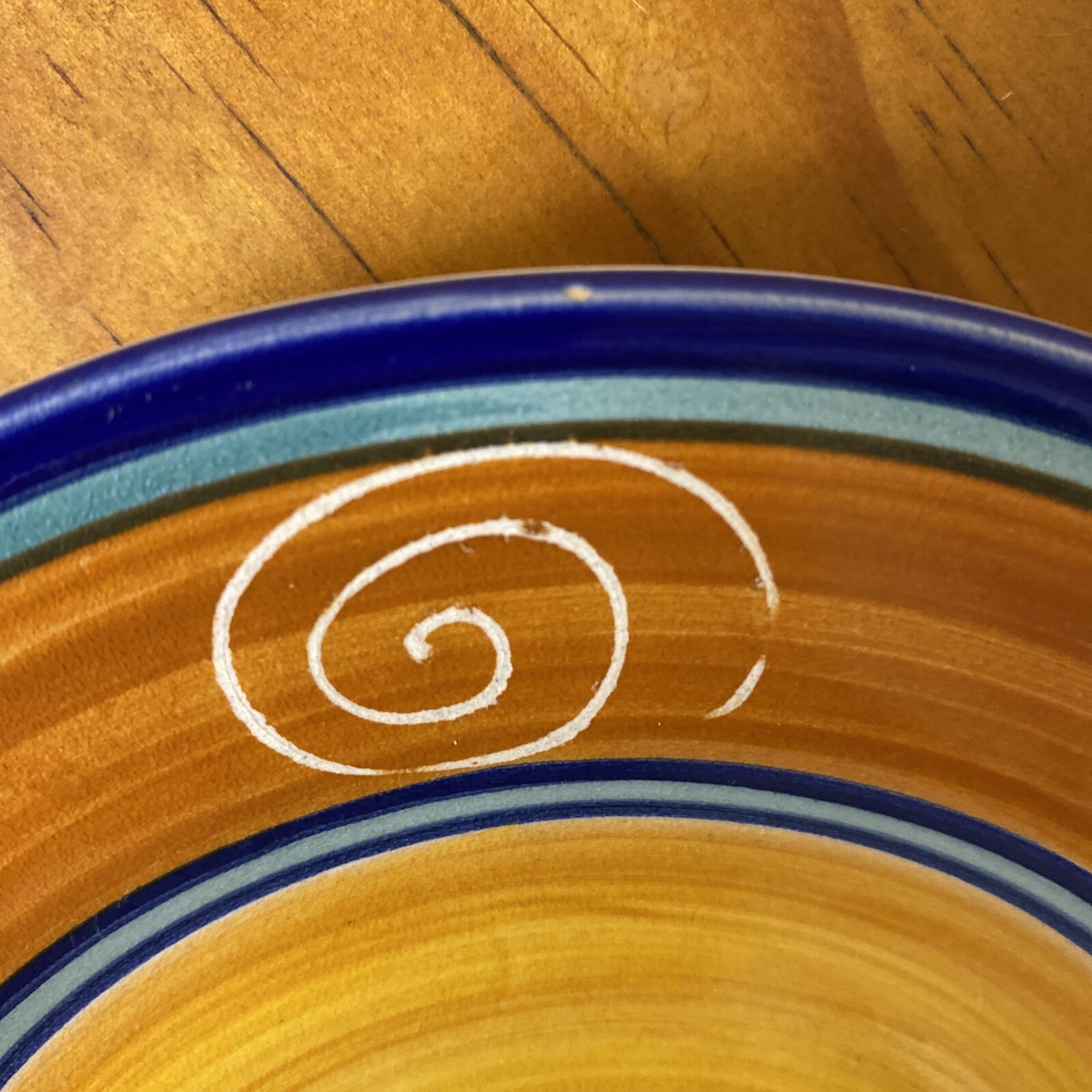 Pier 1 Yellow & Cobalt Blue Earthenware Italy Vintage 8” Plate Hand Painted EC