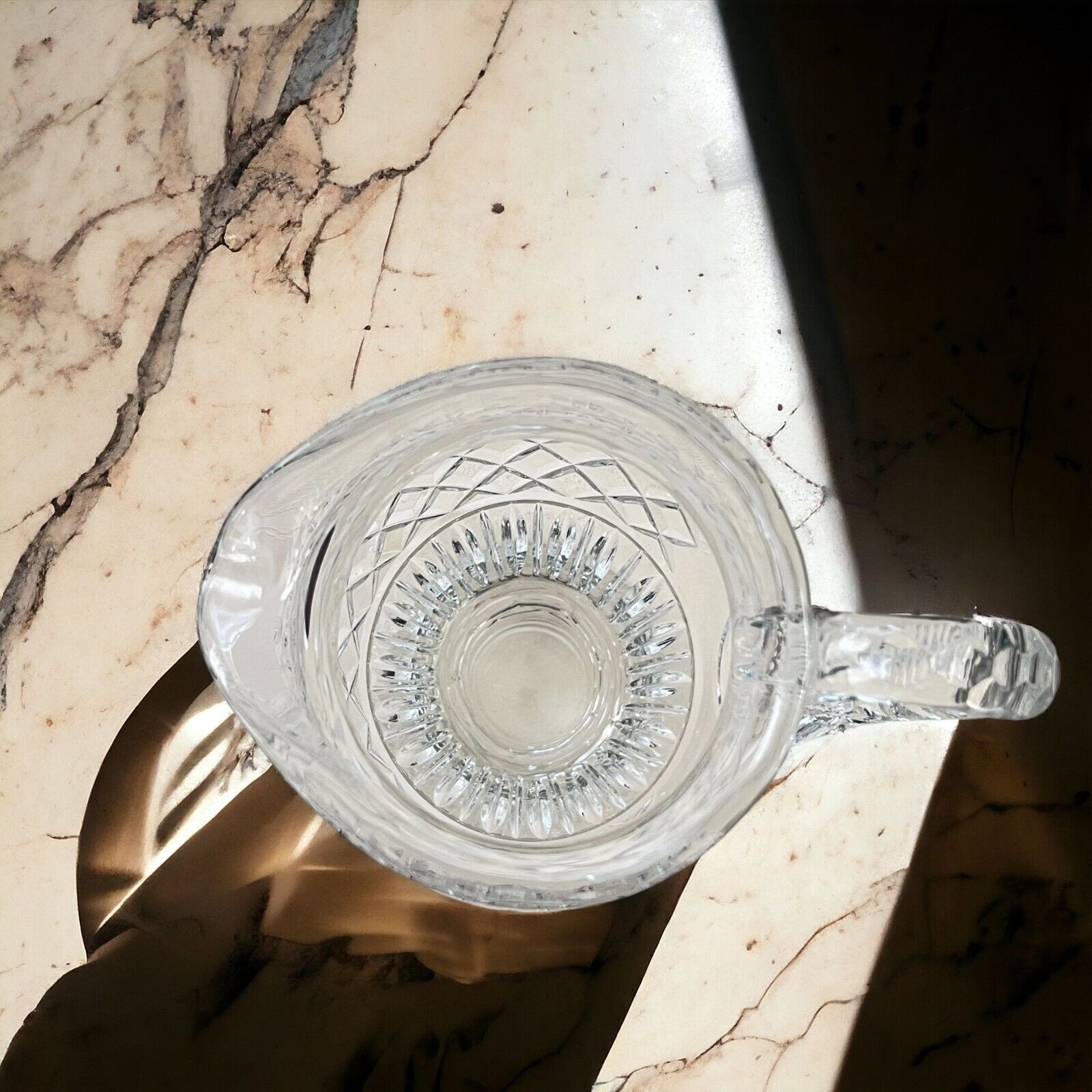 Crystal Pitcher 40 oz Footed Decorative 9 1/2″ Tall Applied Handle Unbranded