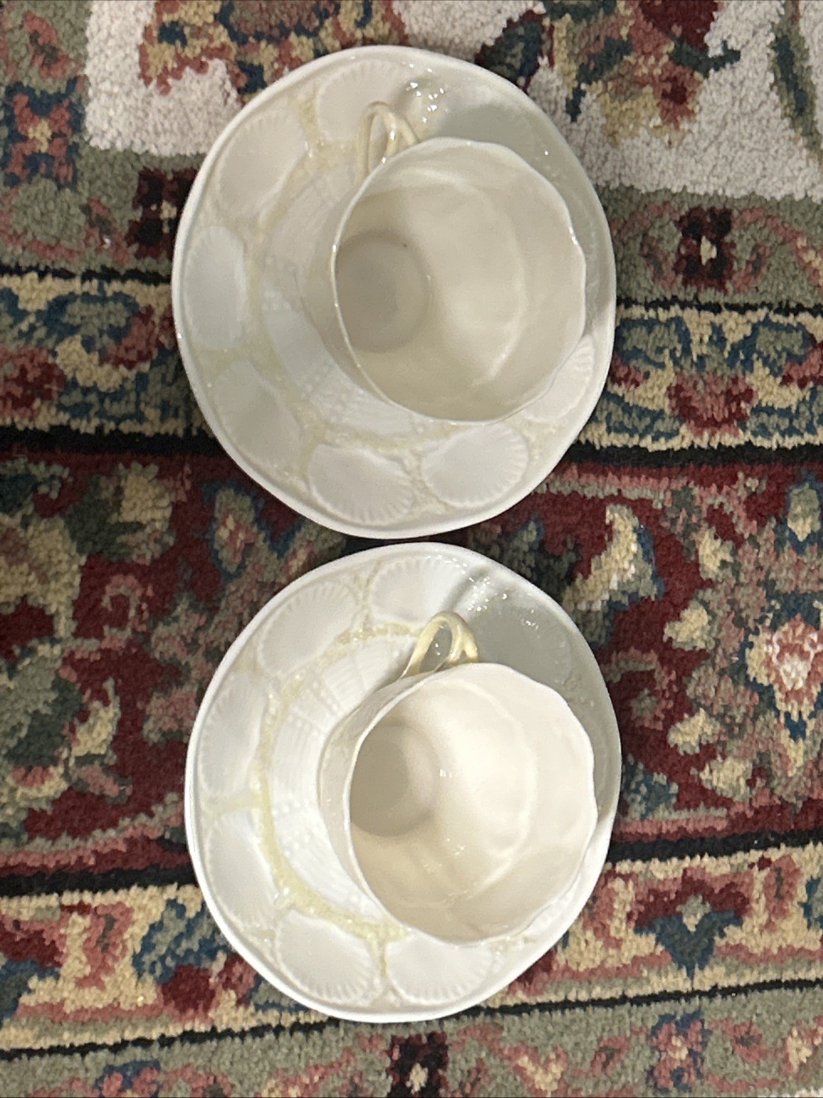 Belleek ~ Ireland ~ “Shell” Pattern Yellow Lustre Cup & Saucer ~ 6th Mark ~ Mint