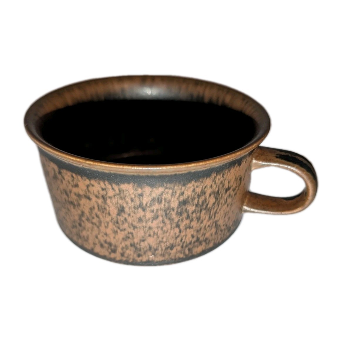 x5 Vtg Arabia Finland RUSKA Cups Brown Flat Drum Mugs Stoneware Mug Cup 4×2⅛” A+