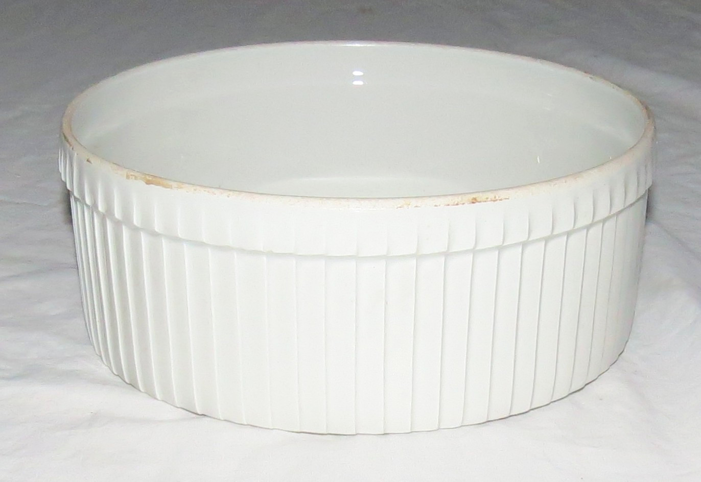 Pillivuyt 8 inch Diameter, 3 inches tall, White Ribbed Souffle Made in France