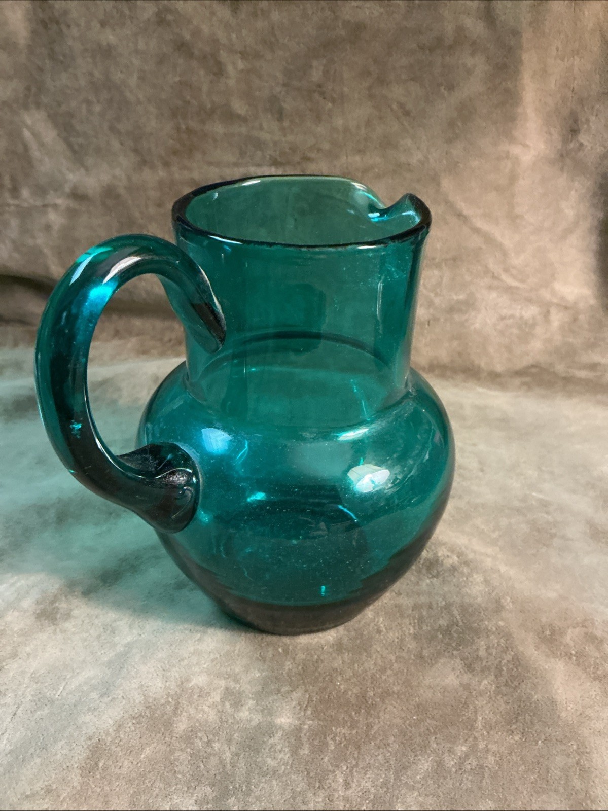 Vintage Mold Blown Glass Applied Handle Dark Green Milk/Pitcher EWER Vase