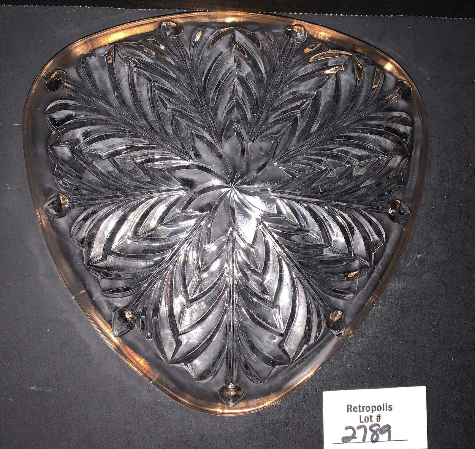 7 Jeannette Glass Plates FEATHER Gold Trim Candy Nut Dishes Vintage