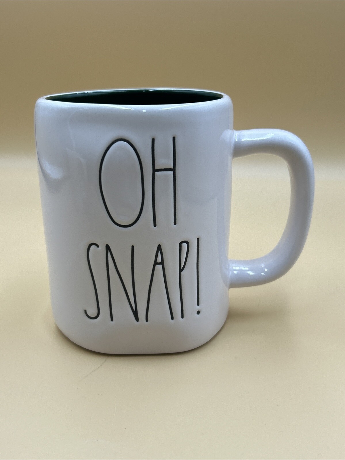 Rae Dunn Christmas OH SNAP! Green and White Ceramic Mug