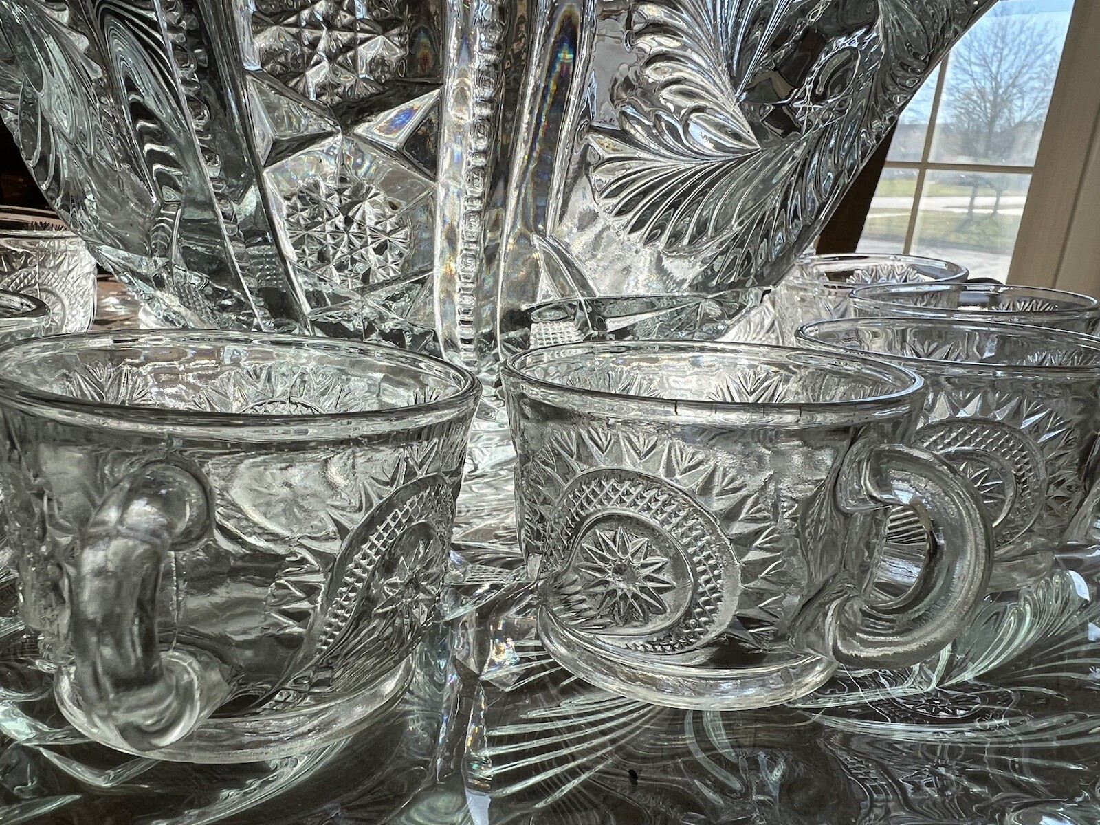 L. E. Smith Vintage Fifteen Piece Punch Bowl Set Galaxy Pattern