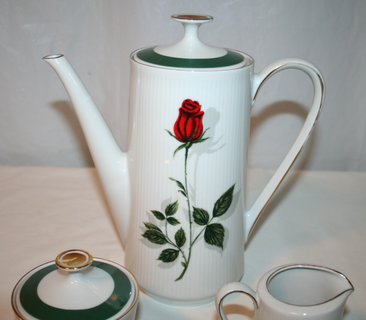 Mitterteich Bavaria Carmen Rose Coffee Pot Creamer & Sugar Bowl with Lid