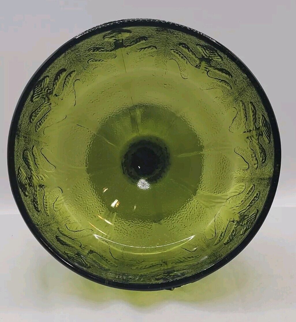 Vintage FTD Avacado Green Glass Footed Dish Oak Leaf Pattern