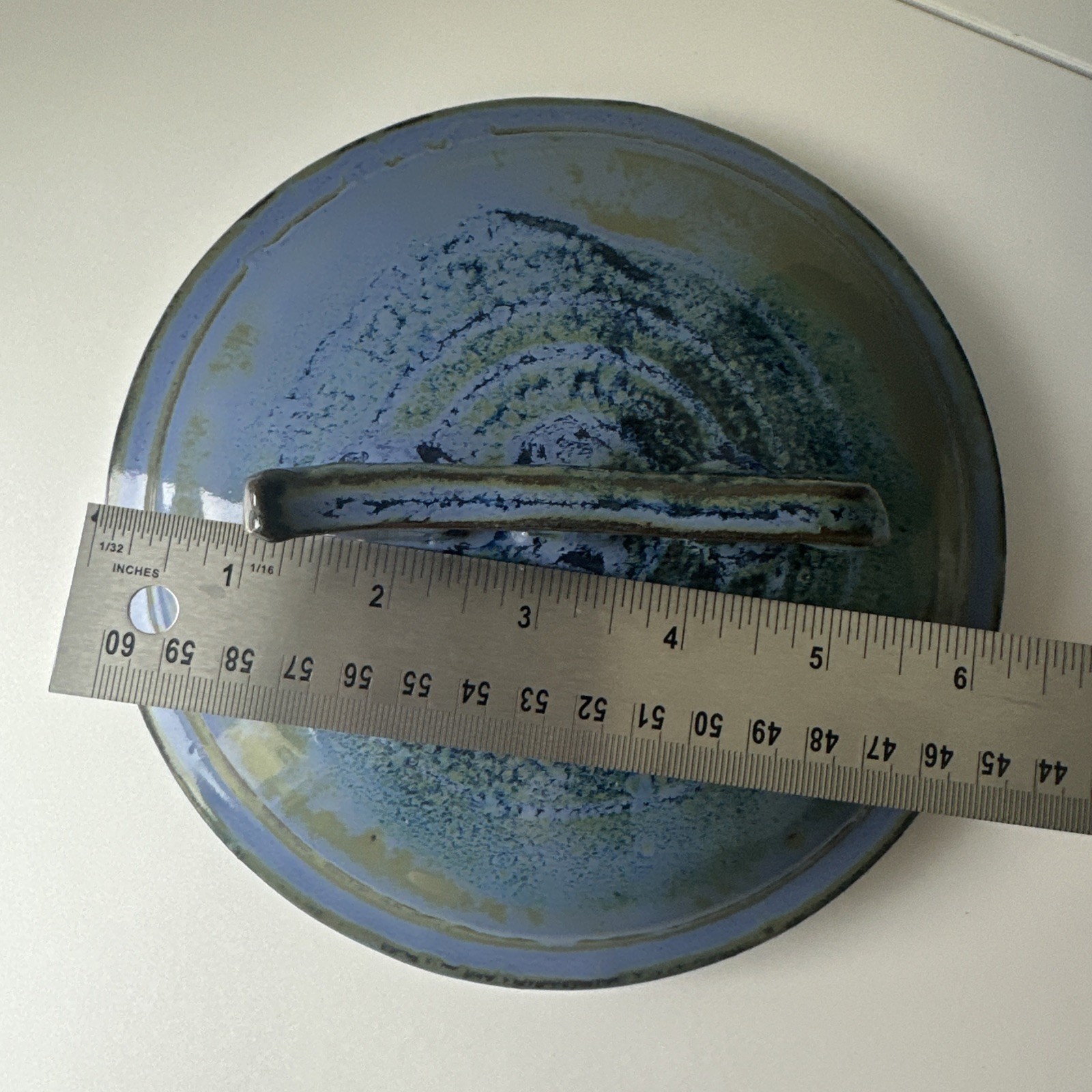 Vintage Studio Pottery Covered Bowl Blue Glaze Handmade Ceramic Dish