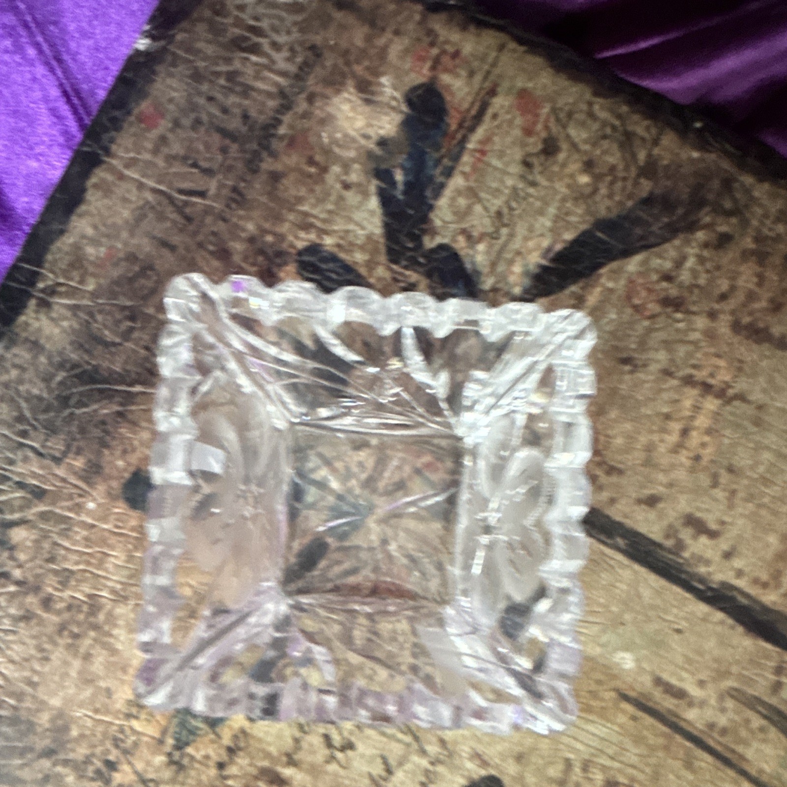 Clear Pressed Glass Starburst Pattern Square Bowl Decorative 3 in x 2 in H