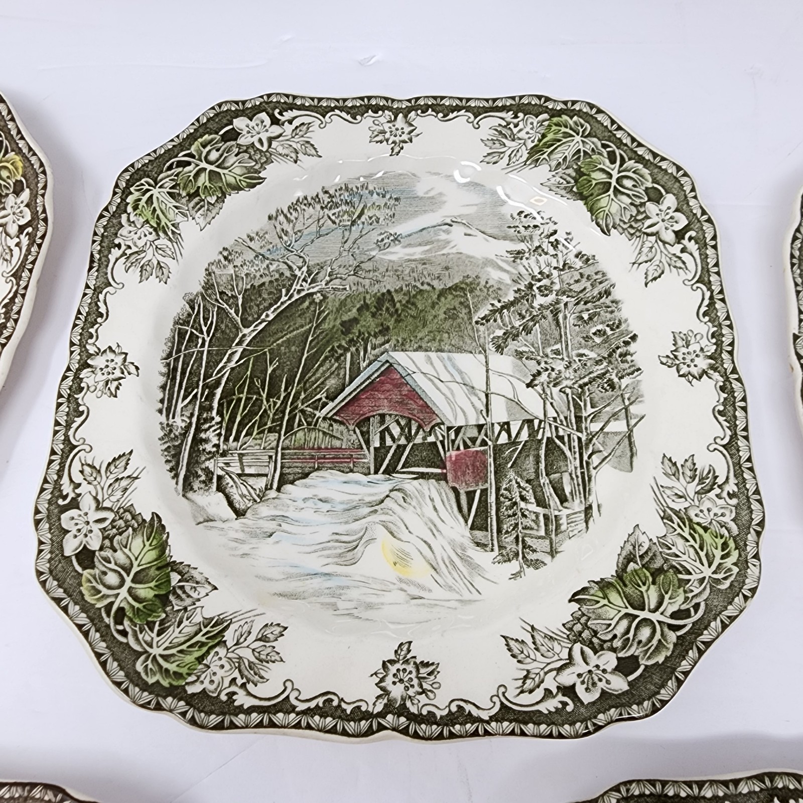 Friendly Village Johnson Brothers Covered Bridge Square Salad Dessert Plates Set