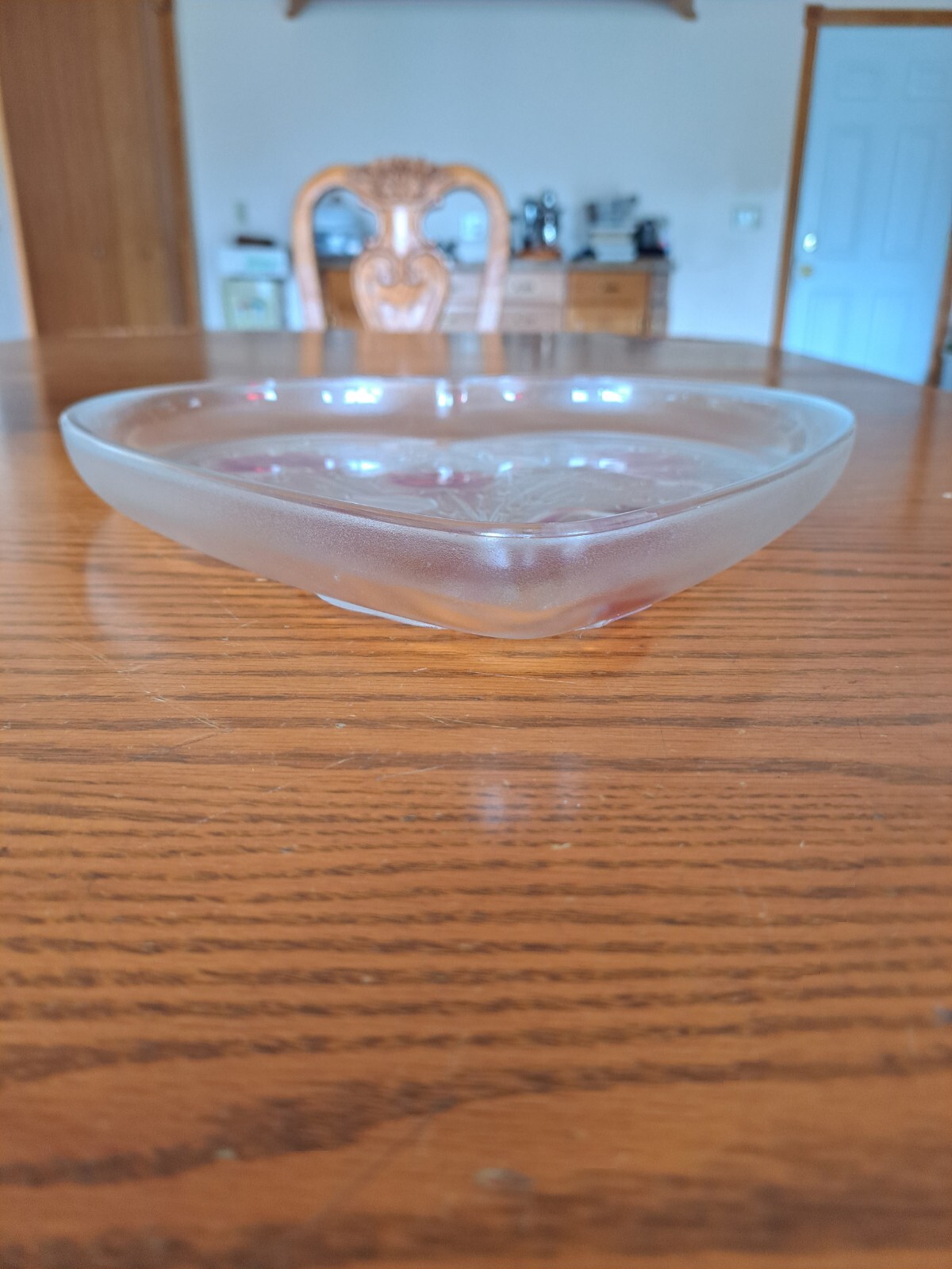 Mikasa Crystal GlassVintage Valentine Heart Shaped Serving Plate w/ Pink Roses