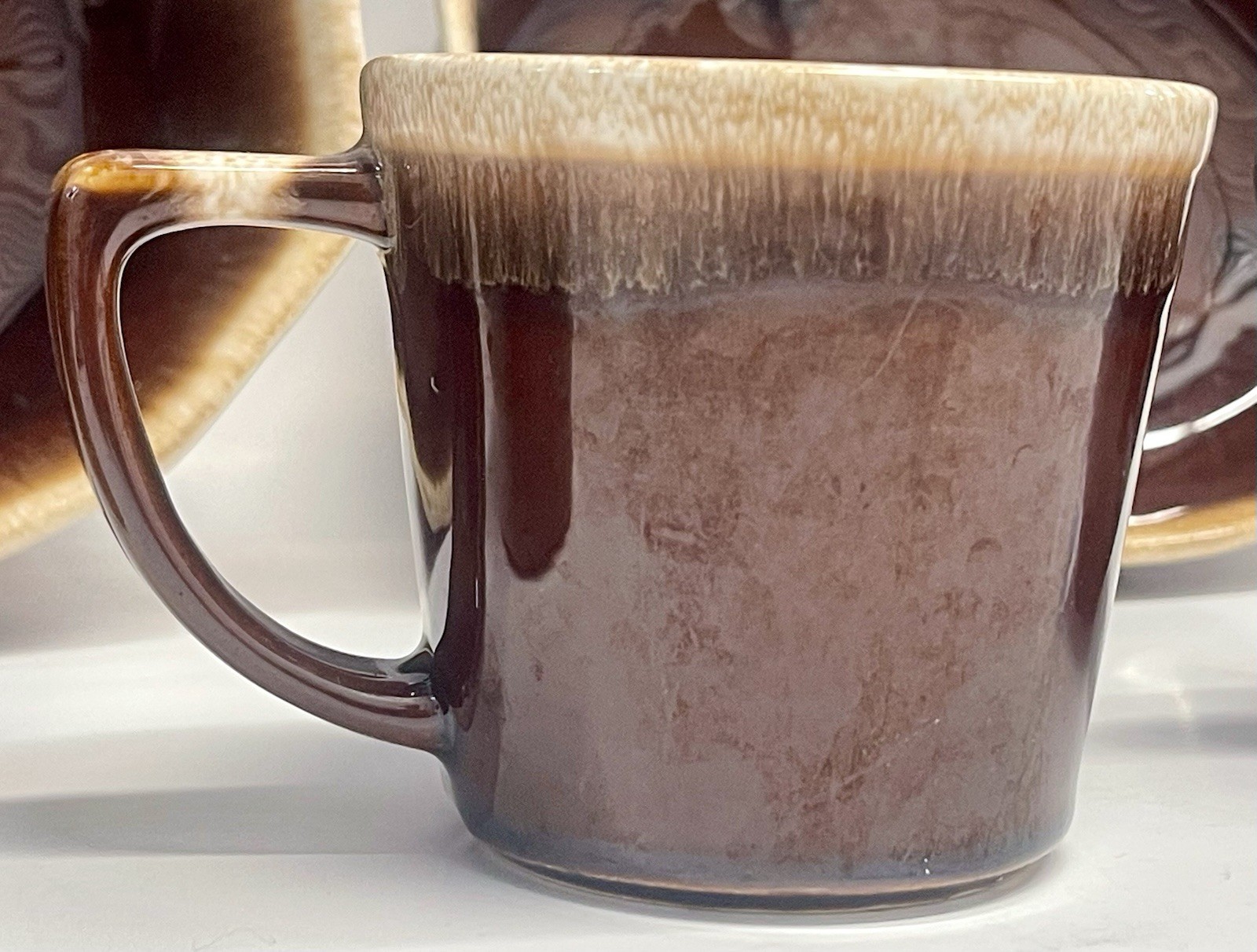 Vintage MCM Brown Drip Glaze Pottery Set Mugs Bowls Creamer USA Oven Proof