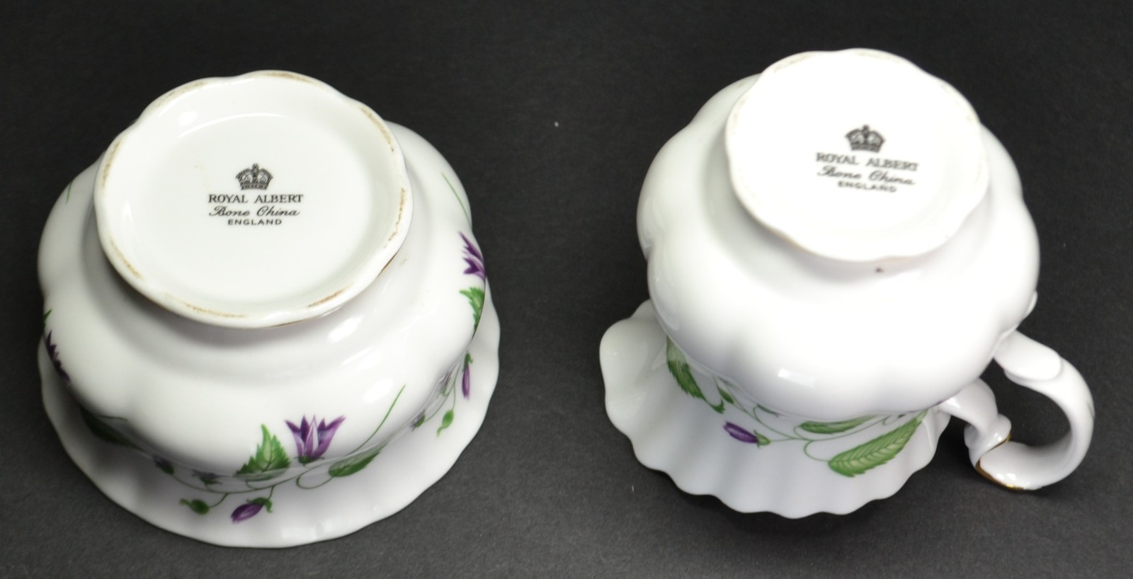 Vintage Royal Albert Bone China Creamer & Sugar Bowl Blue Bell Gold Trim England