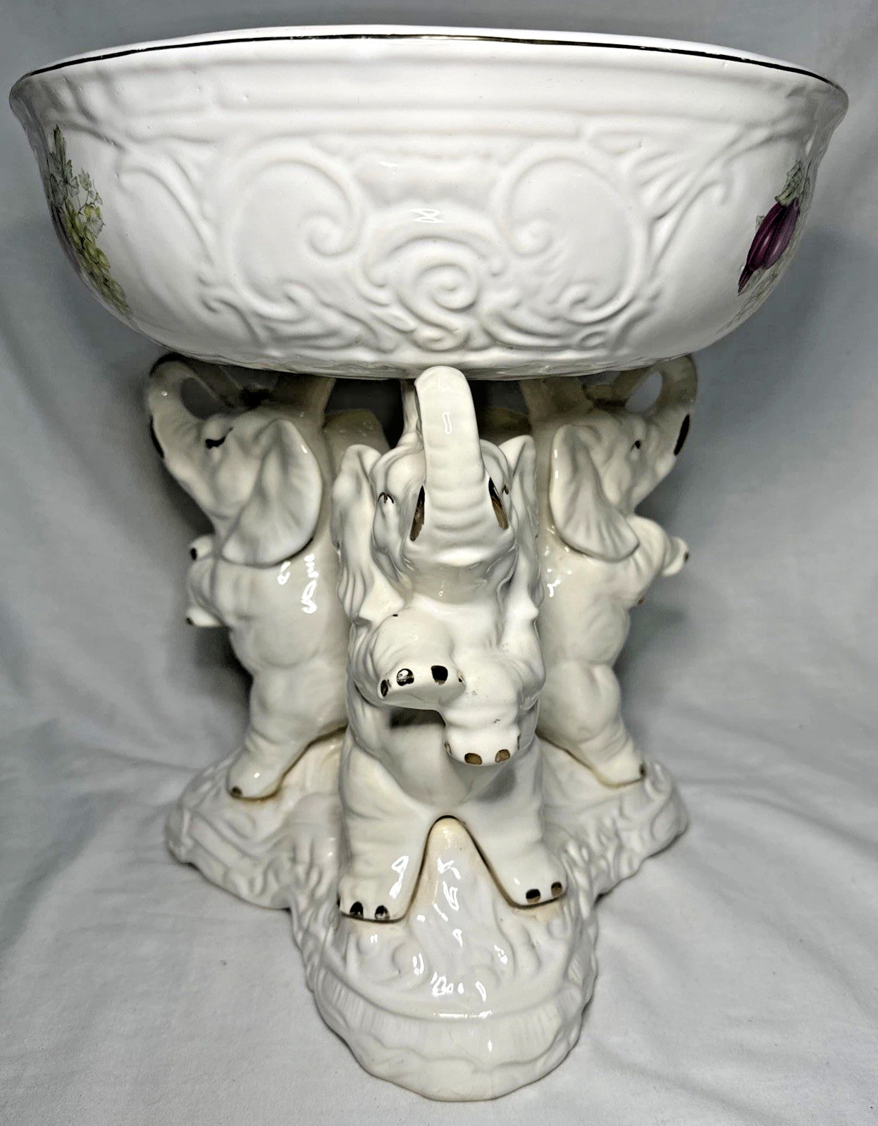 Elephant Pedestal Bowl Ceramichrome 1977 Trunk Up Ceramic 12″ Tall/11″ Diameter