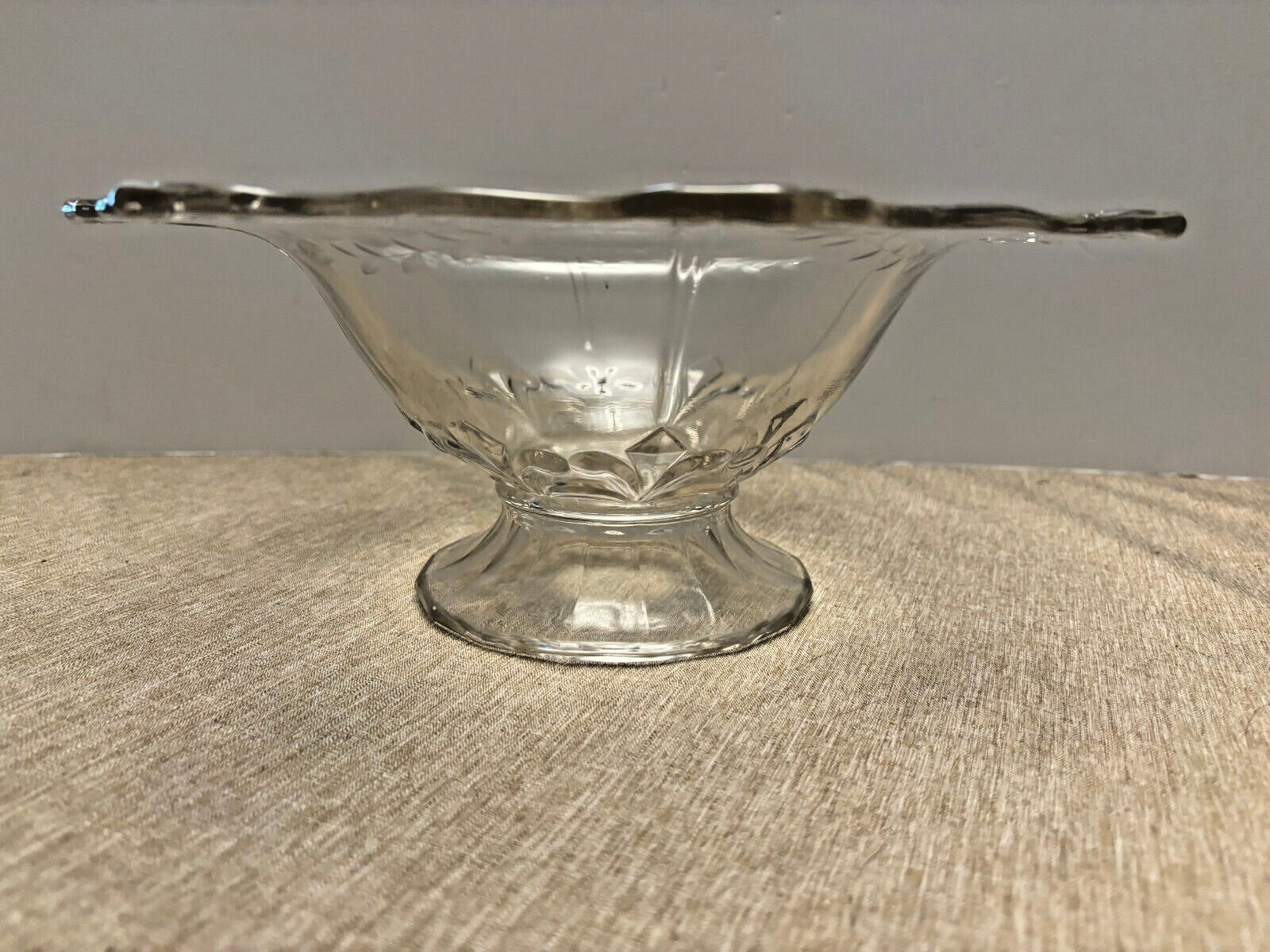 Vintage Clear Etched Compote Pedestal Bowl May be Depression Glass