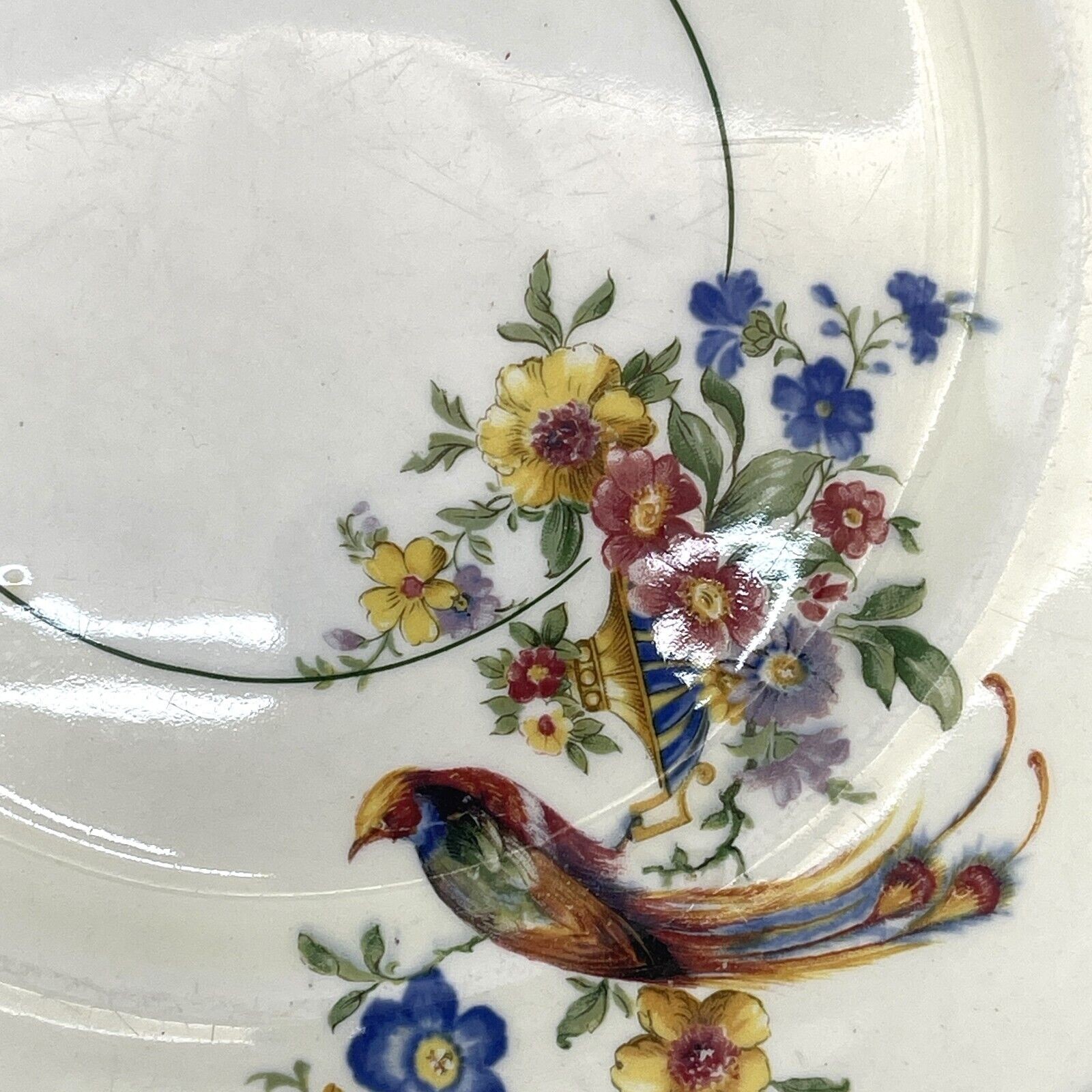 The Welbeck Plate By WH Grindley & Co Windsor Ivory Floral Bird Green Trim 9.5″