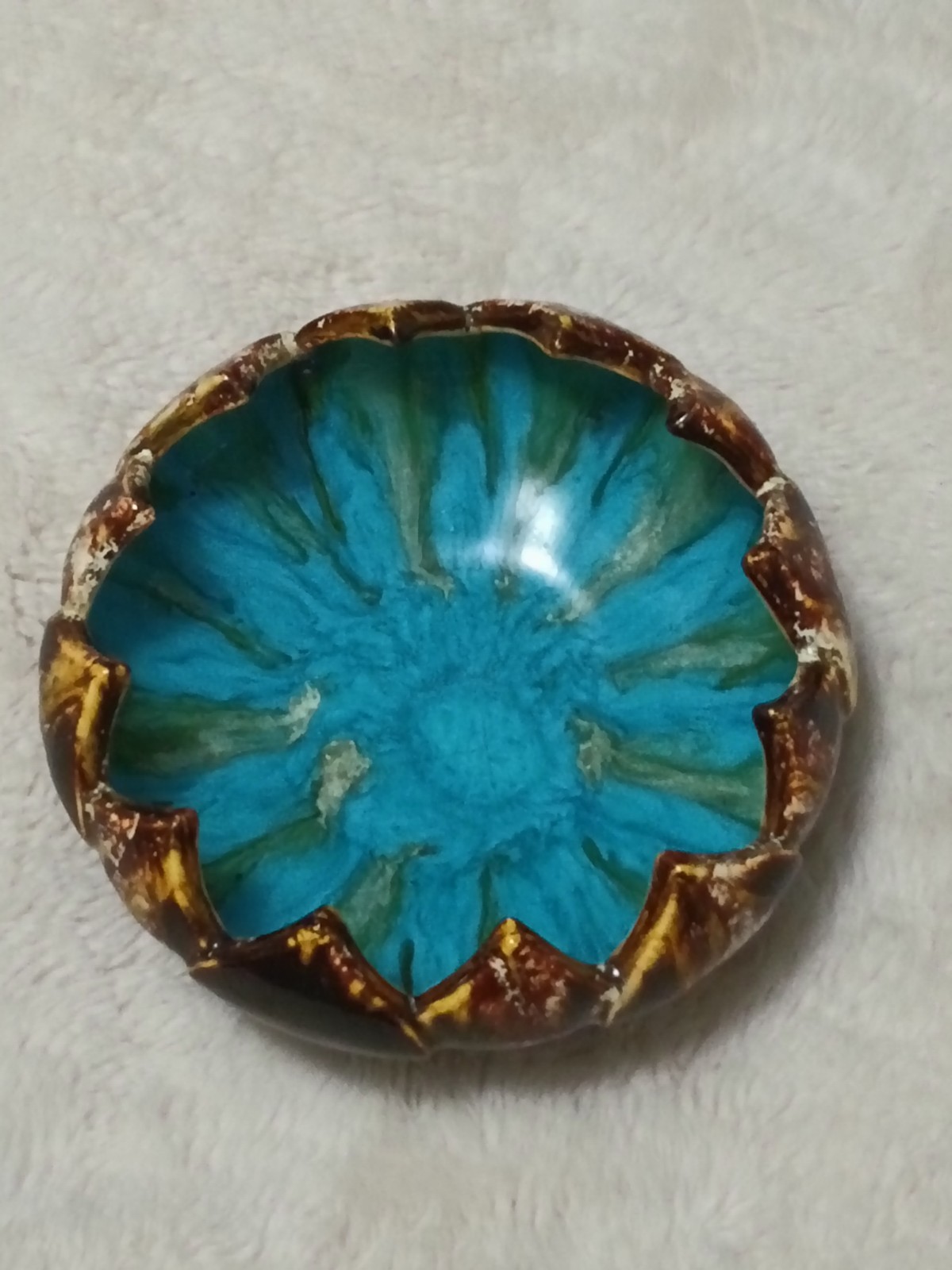 Ooak Turquoise Brown Ceramic Earthenware 6″ Signed By Artist 71 Bowl
