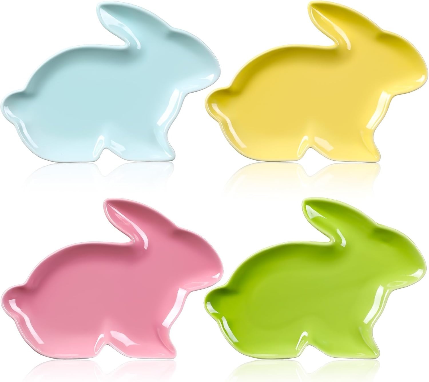 4 Pcs Easter Bunny Shaped Plates Ceramic Serving Candy Dishes Rabbit Dinner T…