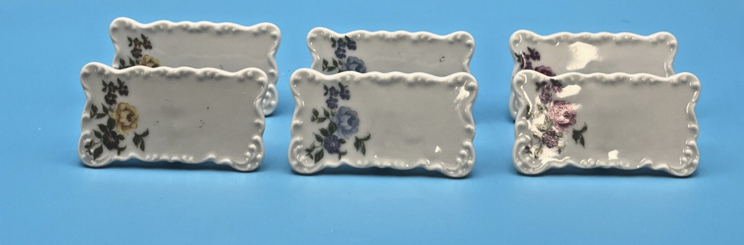Name Place Tag Set 6 English Rose Porcelain floral VTG 2.25″ Dinner Tea Party