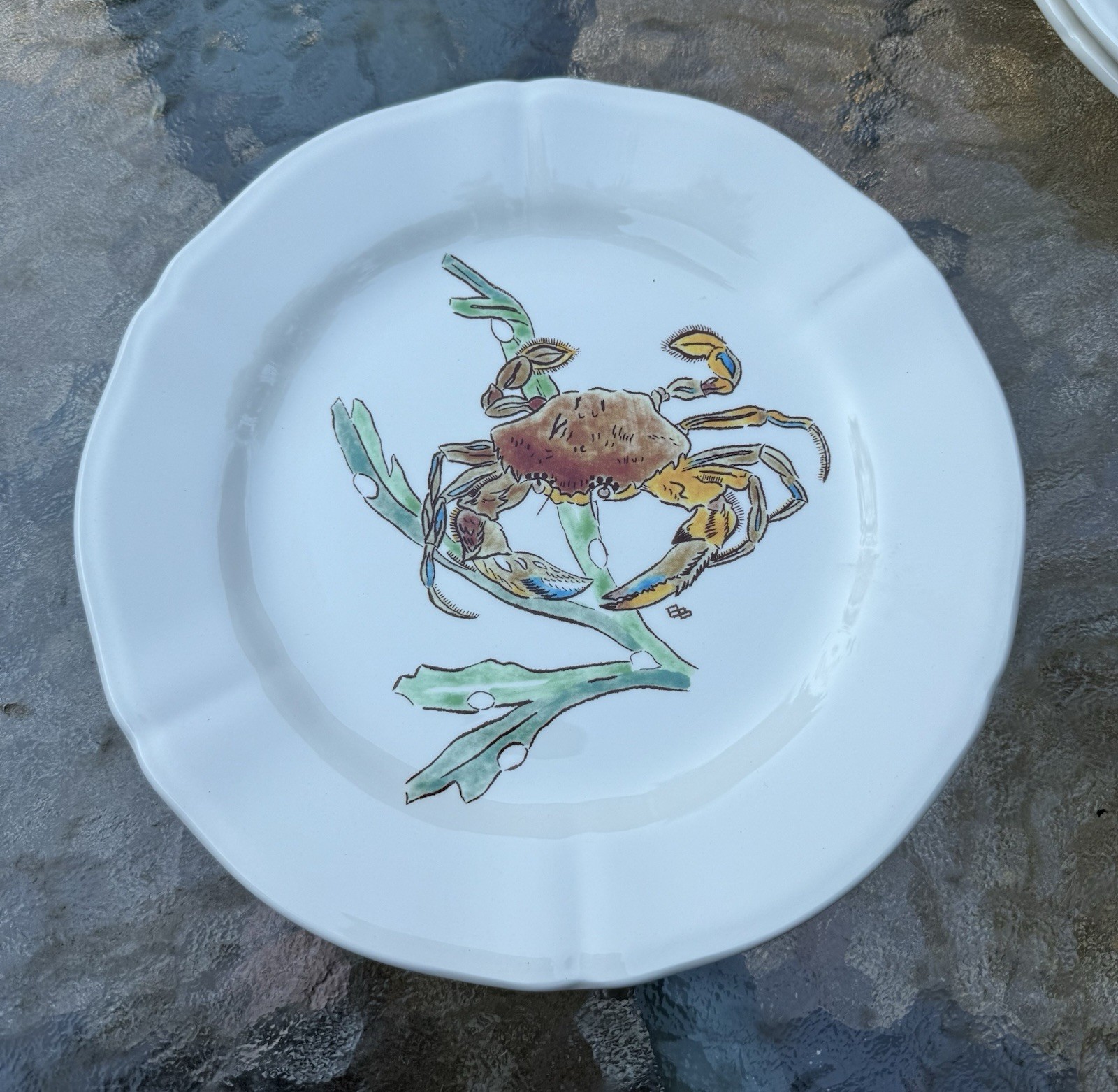 Gien Grands Crustaces 9” Salad Scalloped Plate Set Shellfish France 2015 Set-6
