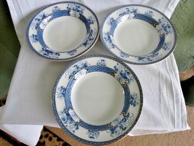Set of 3 Colonial Pottery F. Winkle Old Nankin (Undecorated) Rimmed Soup Bowl